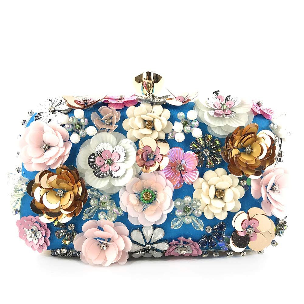 Zaewry Abendtasche Damen-Clutch mit Blumenmuster, Abendhandtasche, Schultertasche, mit Kettenriemen
