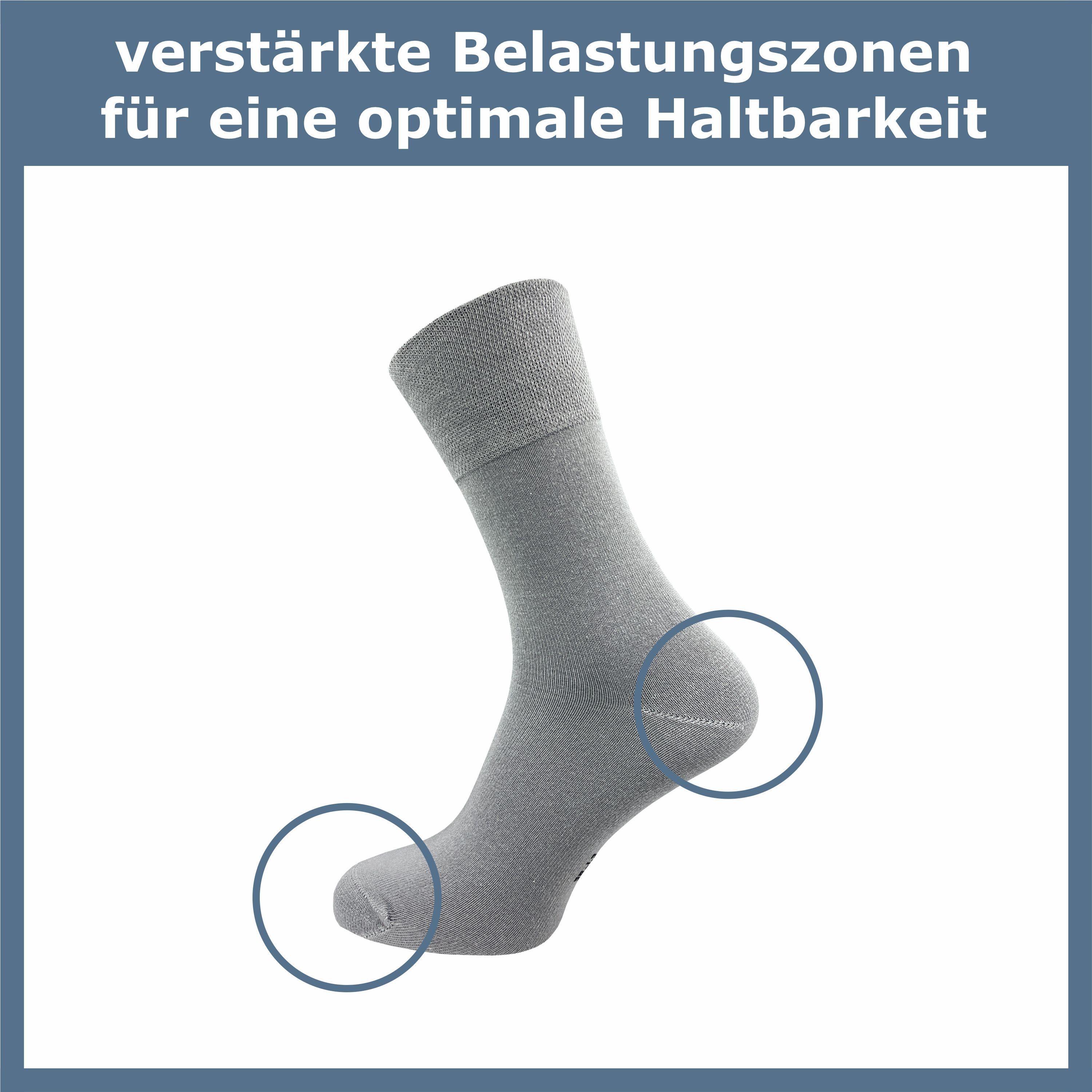 GAWILO Diabetikersocken für Damen, ohne breiter (6 Naht Business - Piquet-Strick grau am schwarz, Gummidruck Paar) Komfortbund; extra weitere & ohne & drückende in Socke