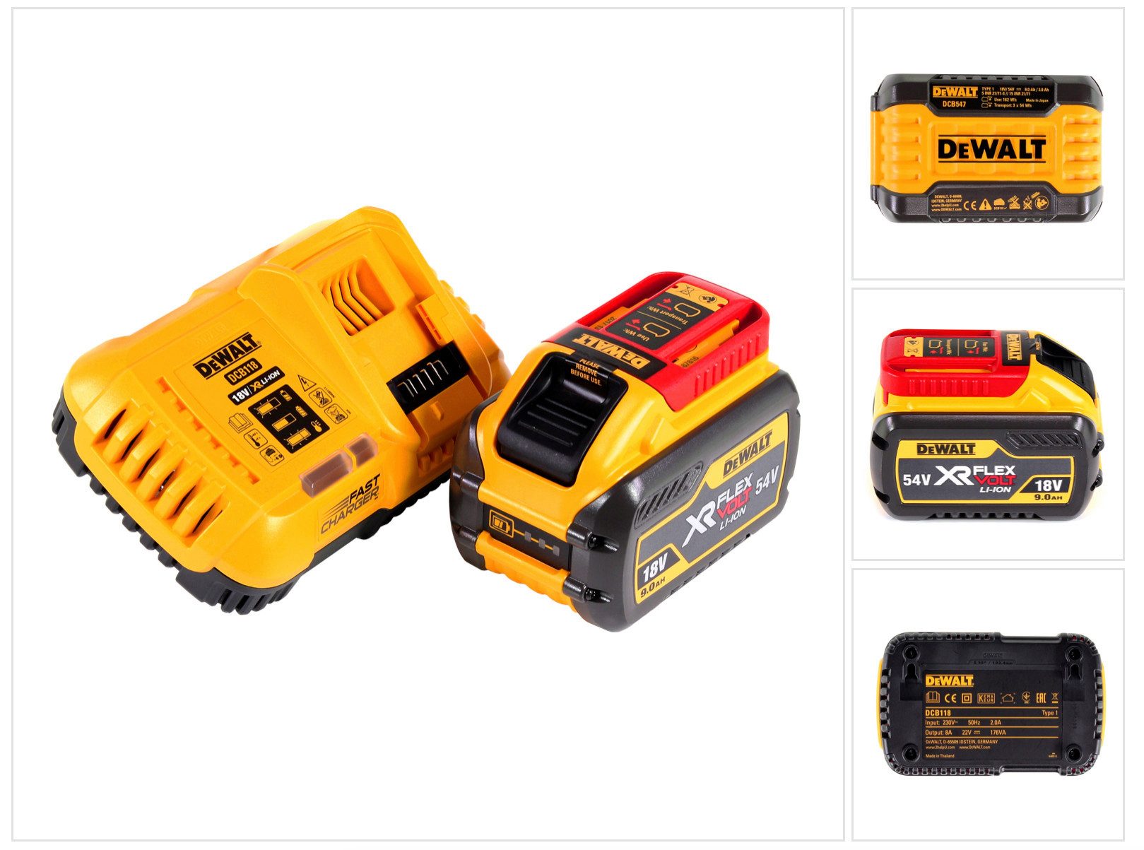 DeWalt DCB 118 X1 FlexVolt 54 V / 18 V Starter Set + 1x DCB 547 Akku 9,0 Ah Schnelllade-Gerät