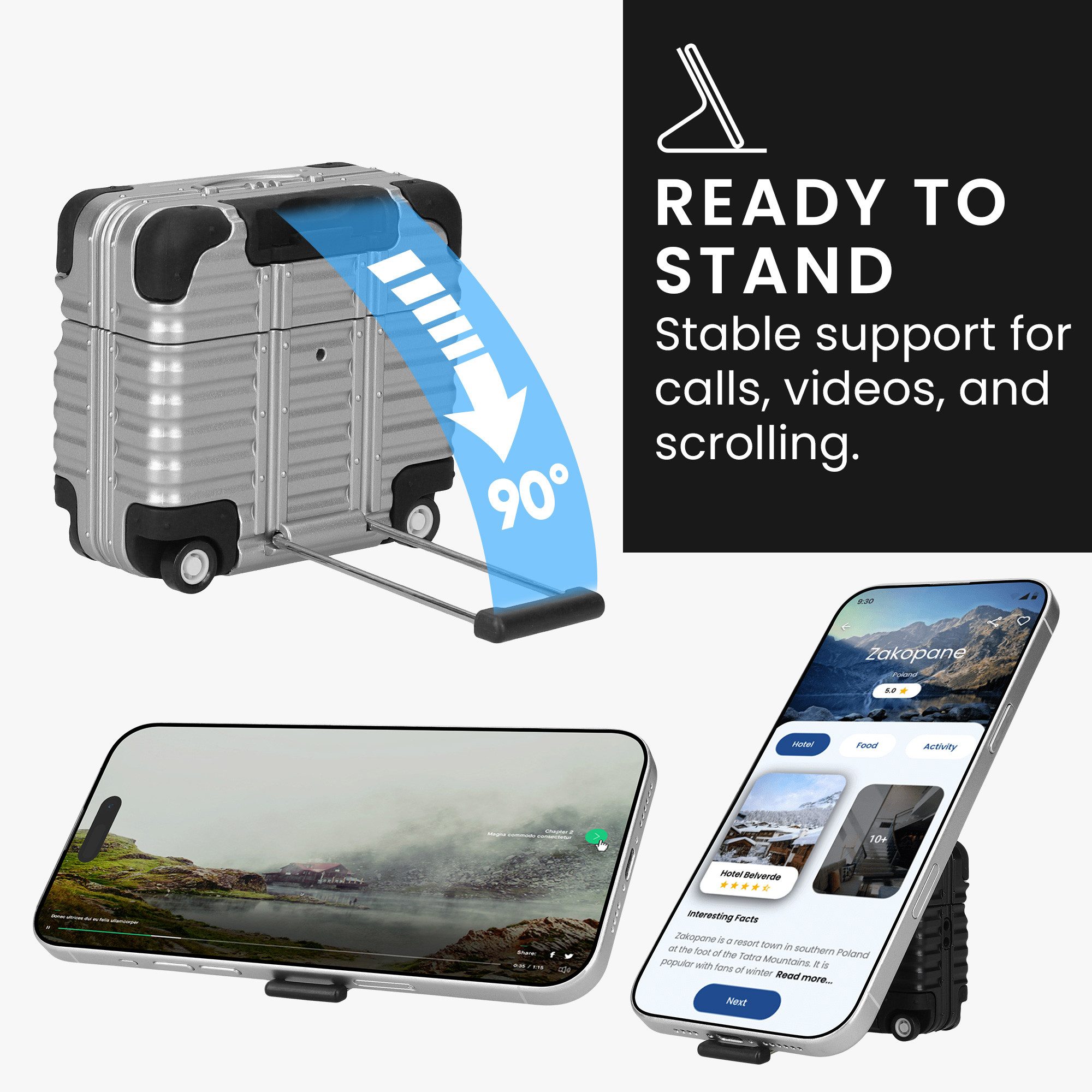 kwmobile Kopfhörer-Schutzhülle Kopfhörer Case für Apple Airpods 4 Hülle, Koffer-Design In-Ear-Kopfhörer Cover mit Handy Ständer – Bild 3 von 5