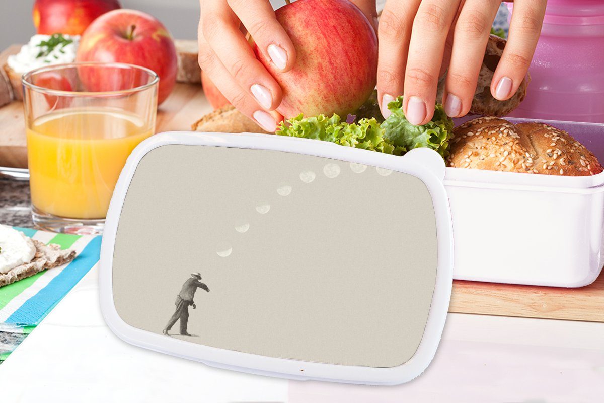 MuchoWow Lunchbox Jahrgang - (2-tlg), Mädchen Kunststoff, Mensch, Brotbox und Kinder für und Mond - Jungs Erwachsene, für weiß Brotdose