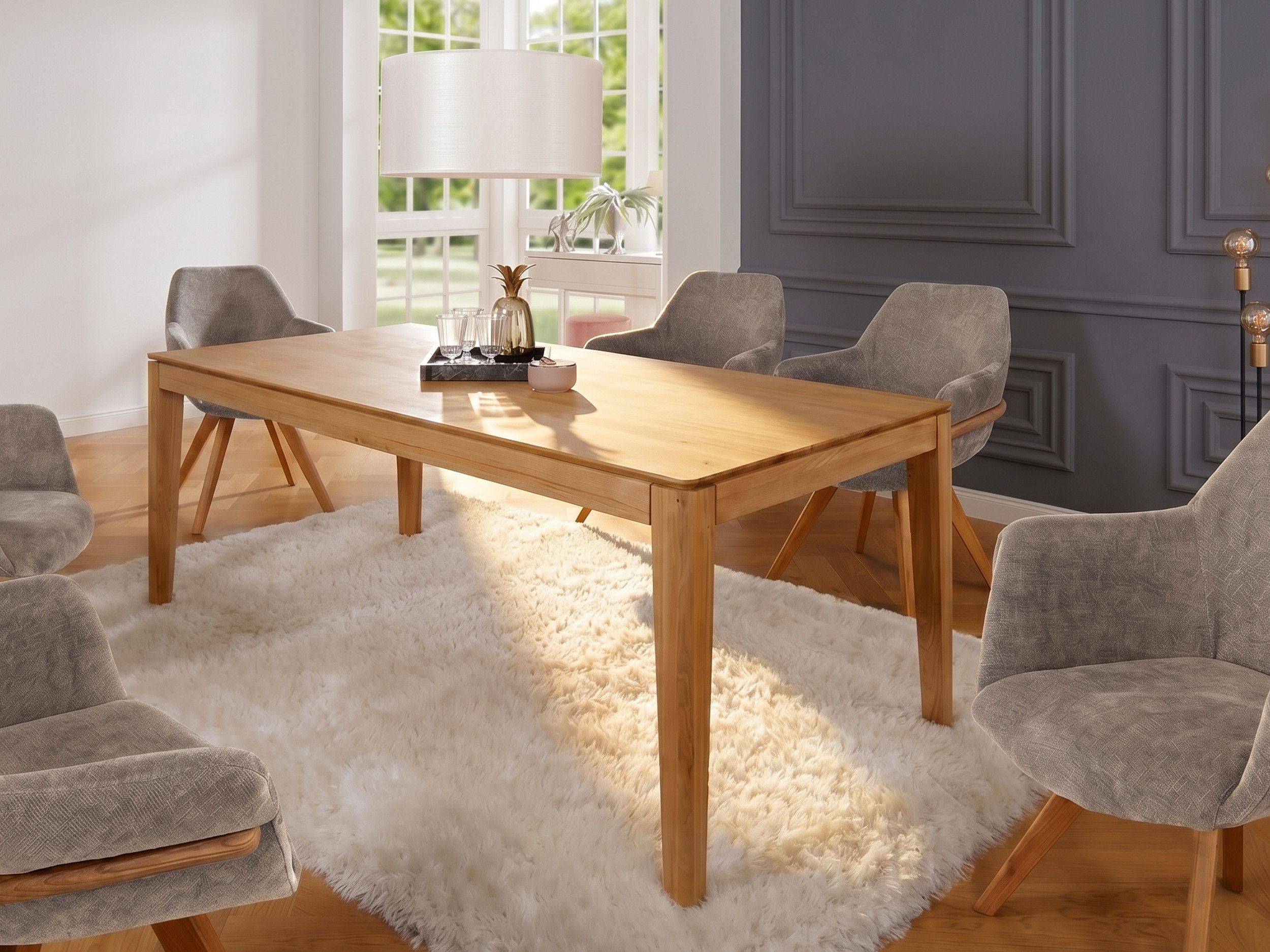 Massivart® Esstisch ausziehbar Wildeiche geölt / 160-245 cm / Massivholztisch »FLAVIA«, Butterfly-Auszug • schwebende Tischkante • massive Standbeine