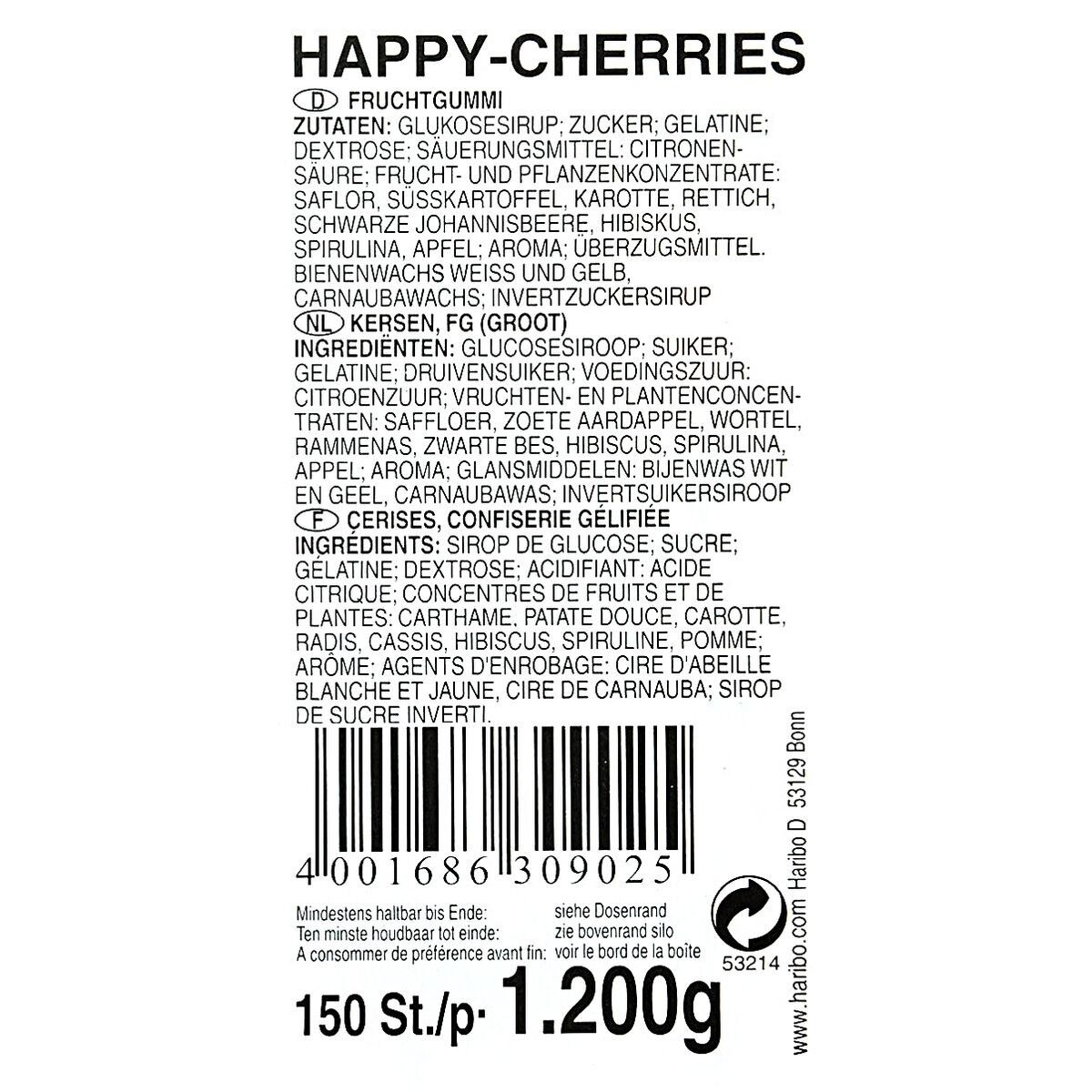 HARIBO Süßigkeit Happy Cherries, Fruchtgummi, 150 Stück