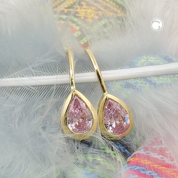 unbespielt Paar Ohrhaken Brisur Ohrringe Tropfen Zirkonia pink 9 Kt Gold 14 x 5 mm inklusive Schmuckbox, Goldschmuck für Damen