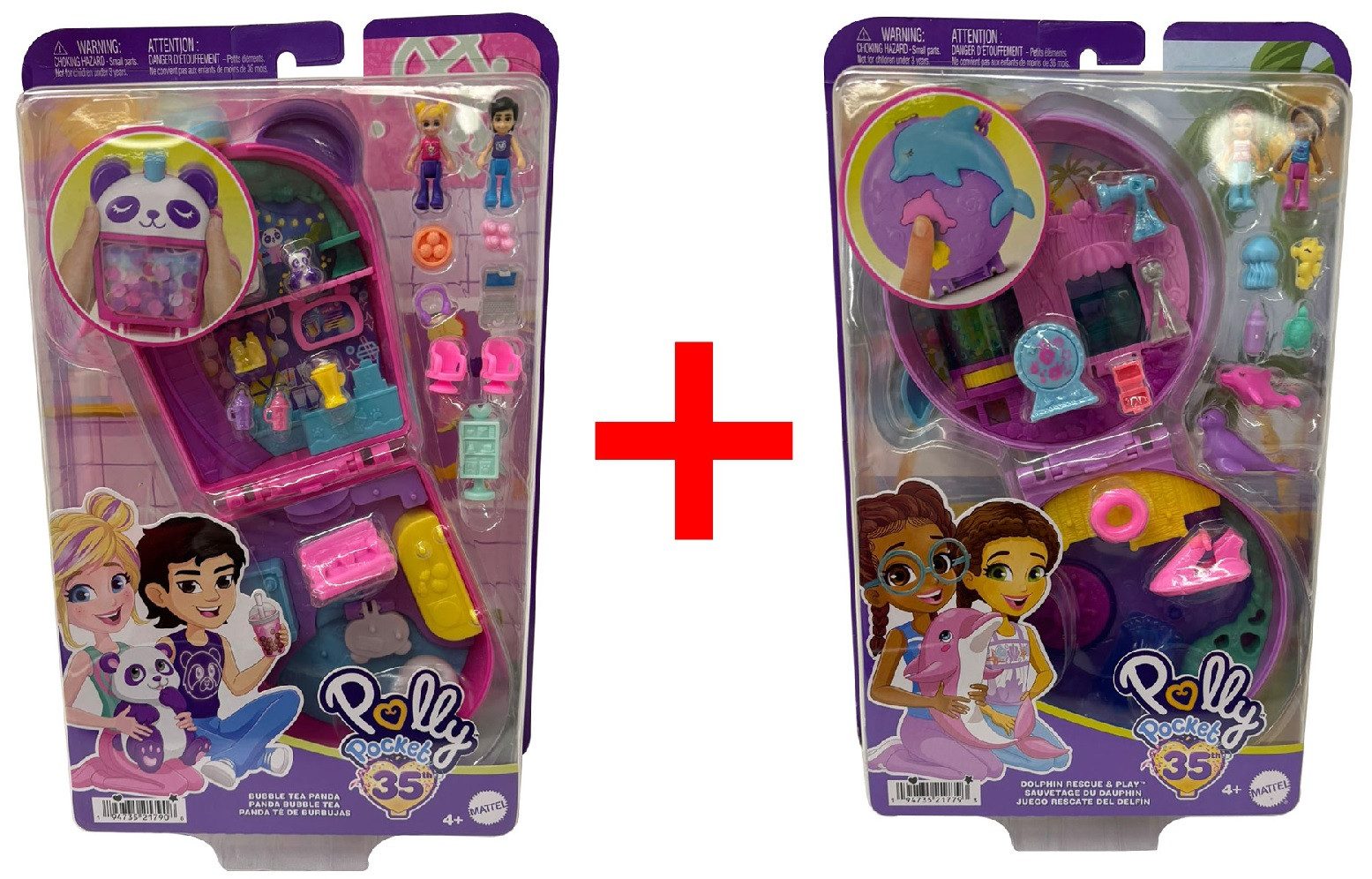 Polly Pocket Spielfigur 2er-Set Polly Pocket 35th-Edition HWN9 Bubble Tea Panda Schatulle und