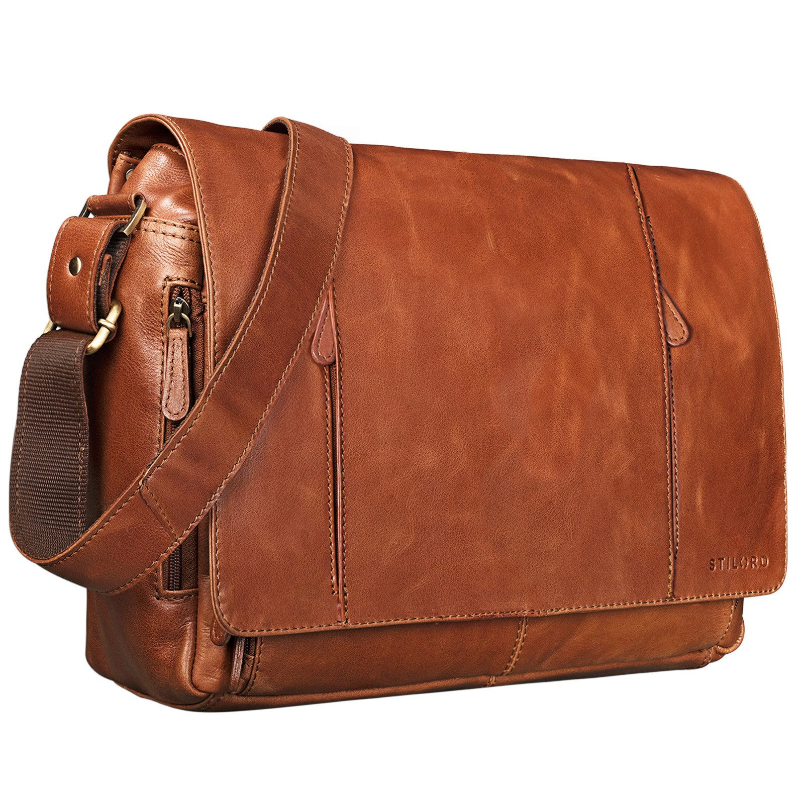 Laptoptasche "Erik" Vintage Schultertasche Leder 15,6 Zoll Echtleder Umhängetasche