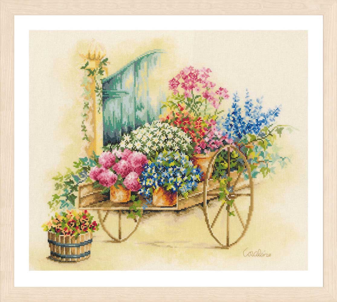 Lanarte Kreativset Lanarte telkruissteekpakket "Huis en tuin, bloemenpatroon", 43x37cm, (embroidery kit by Marussia)