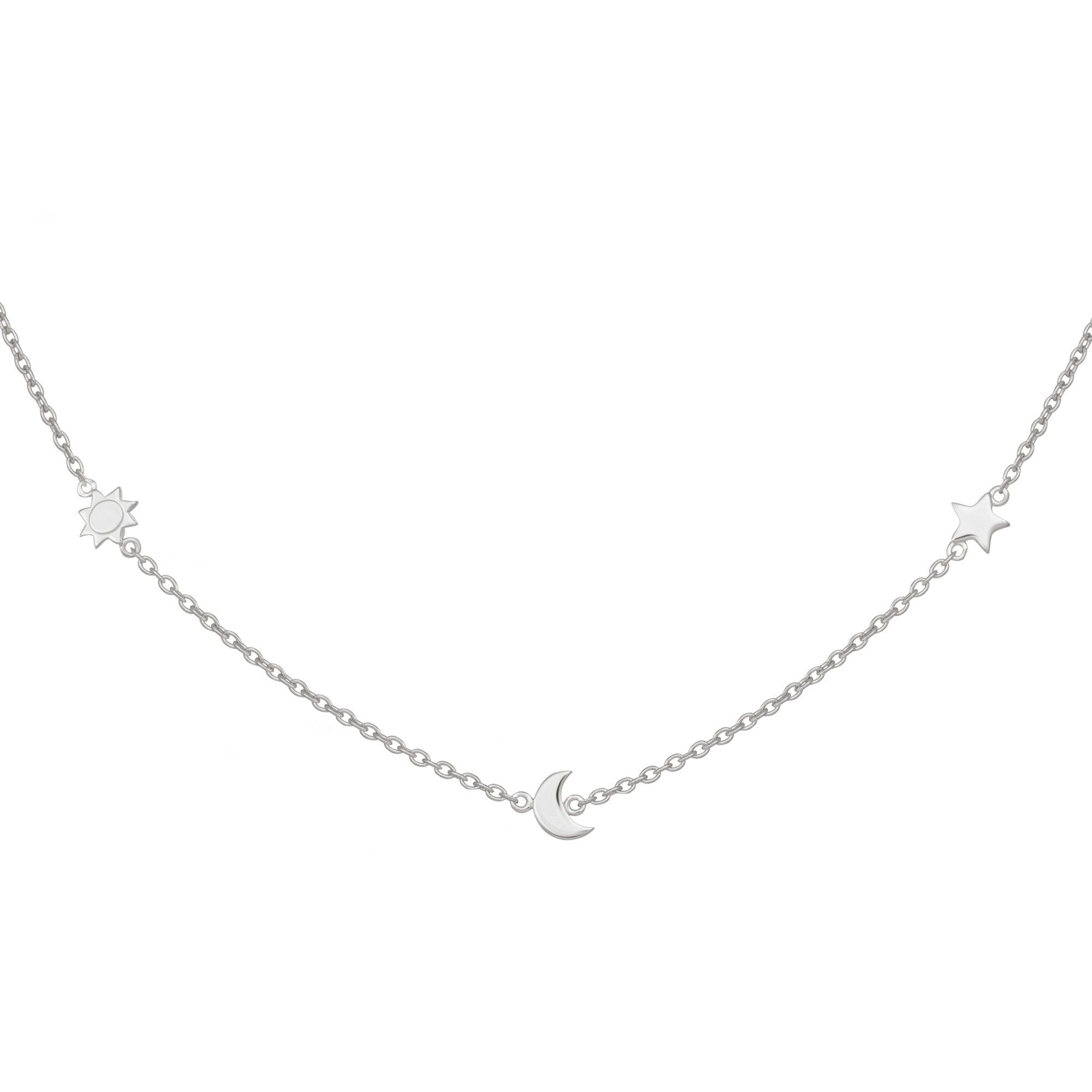 CAÏ Kette mit Anhänger 925 Sterling Silber rhodiniert Sonne - Mond - Stern