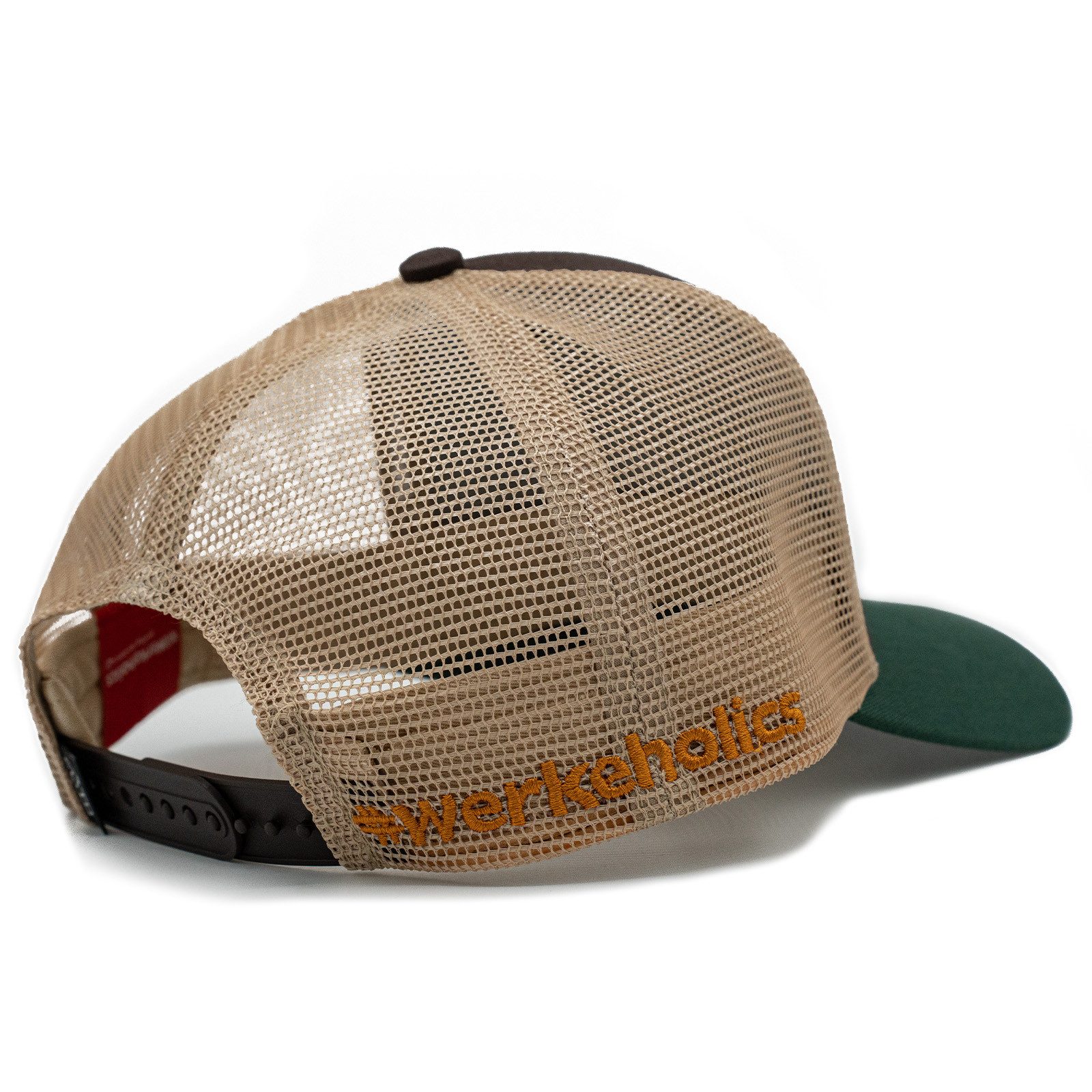 Weber GmbH Trucker Cap Weber #Werkeholics Mesh Baseball Cap braun/beige/grün (1-St) basecap, mit bedrucktem Unterschirm