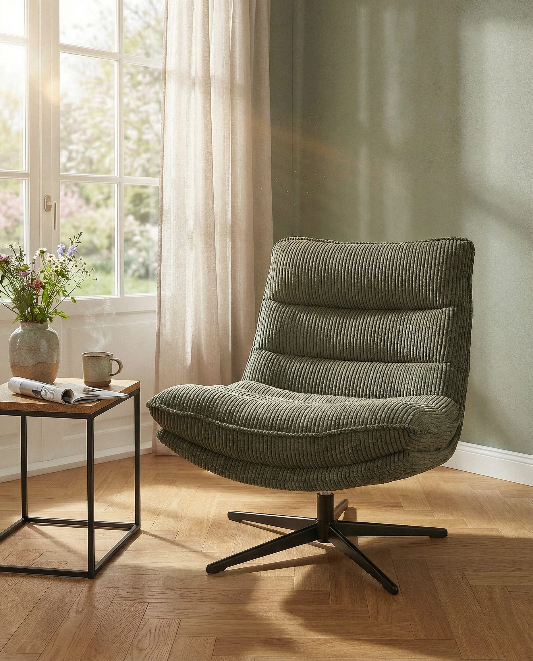 OTTO home Sessel AVAA, Loungesessel im softem Cord-Bezug, 360° Grad drehbar, Relax- und TV-Sessel