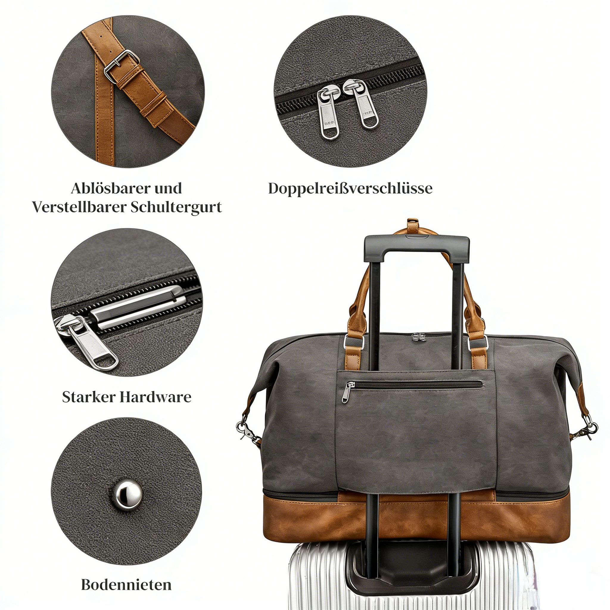 S-ZONE Reisetasche Weekender Reisetasche Tragetasche Freizeittasche Gymbag, Hängekoffer Reisetaschen mit Schuhfach für Damen und Herren – Bild 3 von 5