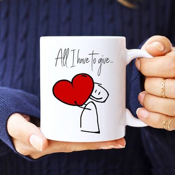 Cadouri Tasse ALL I HAVE TO GIVE Liebestasse, Partnertasse - Valentinstag, Keramik, Geschenk für den Partner, beidseitig bedruckt, handgefertigt, 330 ml