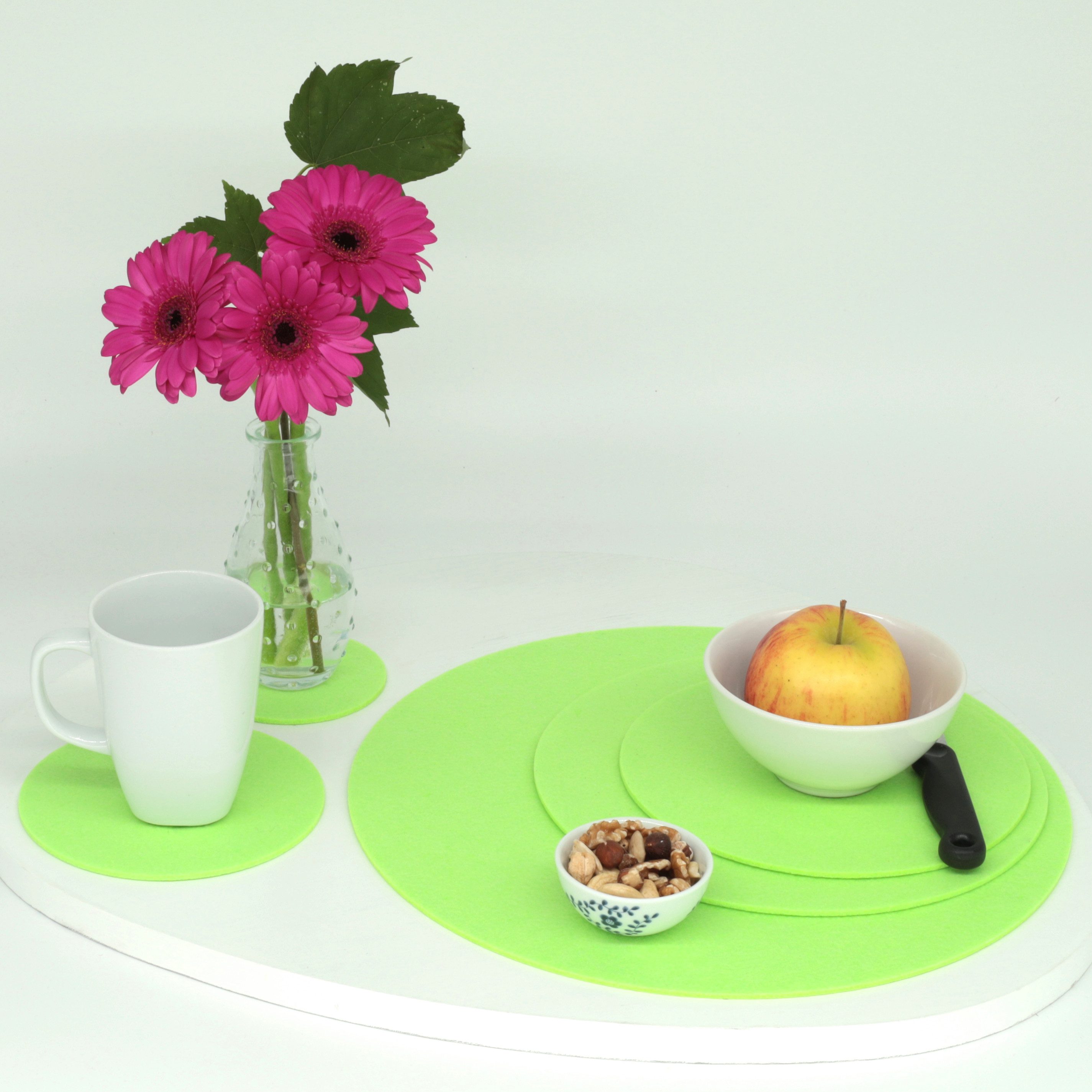 BIASTO Getränkeuntersetzer Runder Filz-Untersetzer, Scheibe Ø10cm, Pastell-grün, Zubehör für Gläser, Vasen, Tassen, Teller, Tische, Gläser, Weingläser, Cocktails, Flaschen, Schalen, Tischdeko, Blumentopf, Inhalt: jeweils 1 Stück, einfach Mix mischen und Wunschkombination bestellen.