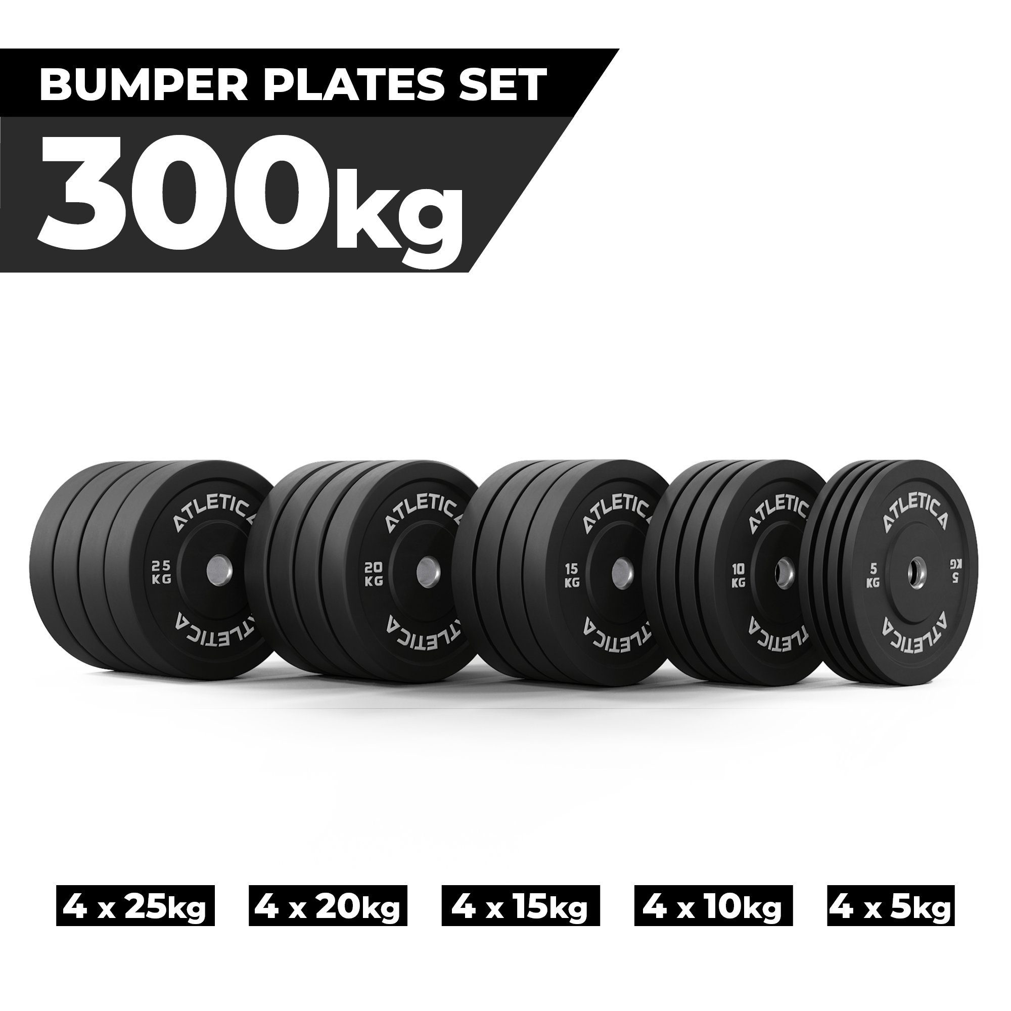 Plates ATLETICA 300kg Bumper Hantelscheiben Set