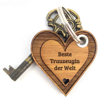 Mr. & Mrs. Panda Schlüsselanhänger Trauzeugin - Bambus - Geschenk, Standesamt, Glücksbringer, Herz, Anhänger, Schlüsselanhänger, Hochzeit, Kirche, Taschenanhänger, Liebe, verliebt (1-tlg)