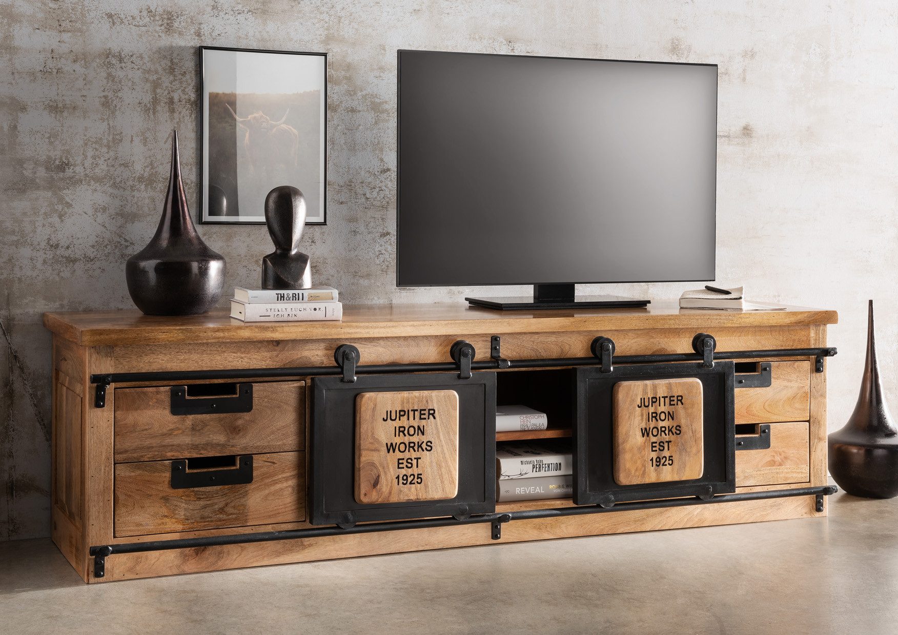 More2Home Lowboard MARK Nr.3-MT, Mango massiv/Metall schwarz, 180 cm