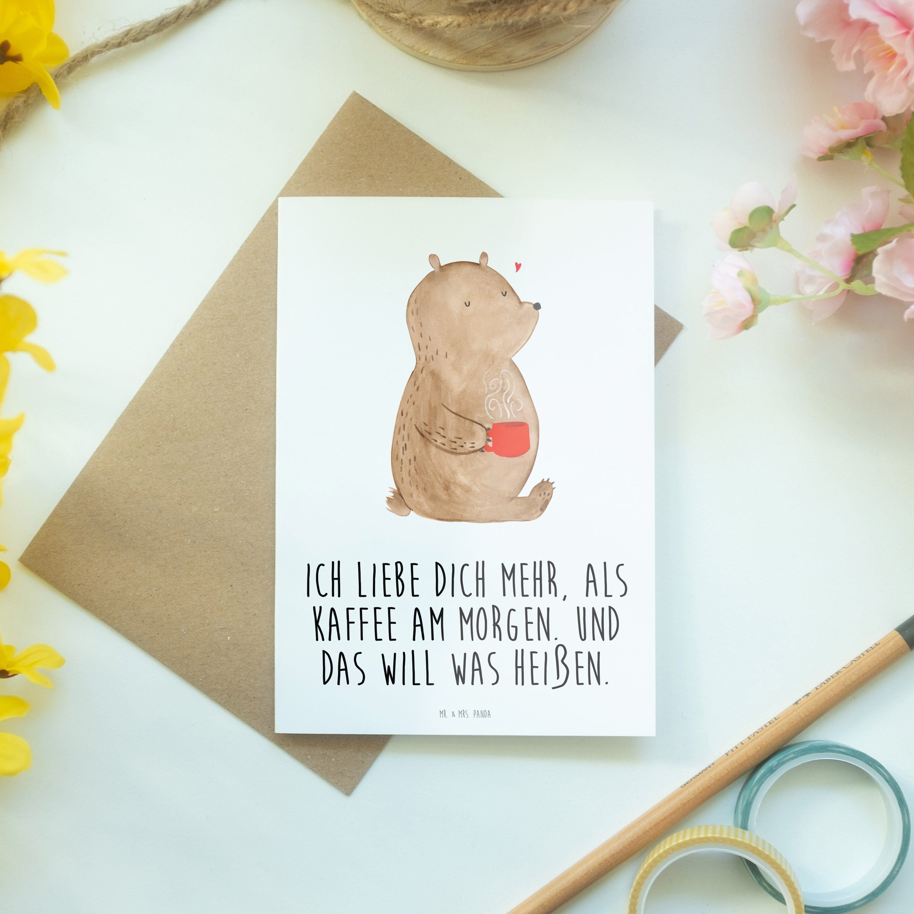 Einladungskarte, Geschenk, Mrs. Geburtstagskarte - - Mr. Bär Weiß Grußkarte & Morgenkaffee Panda