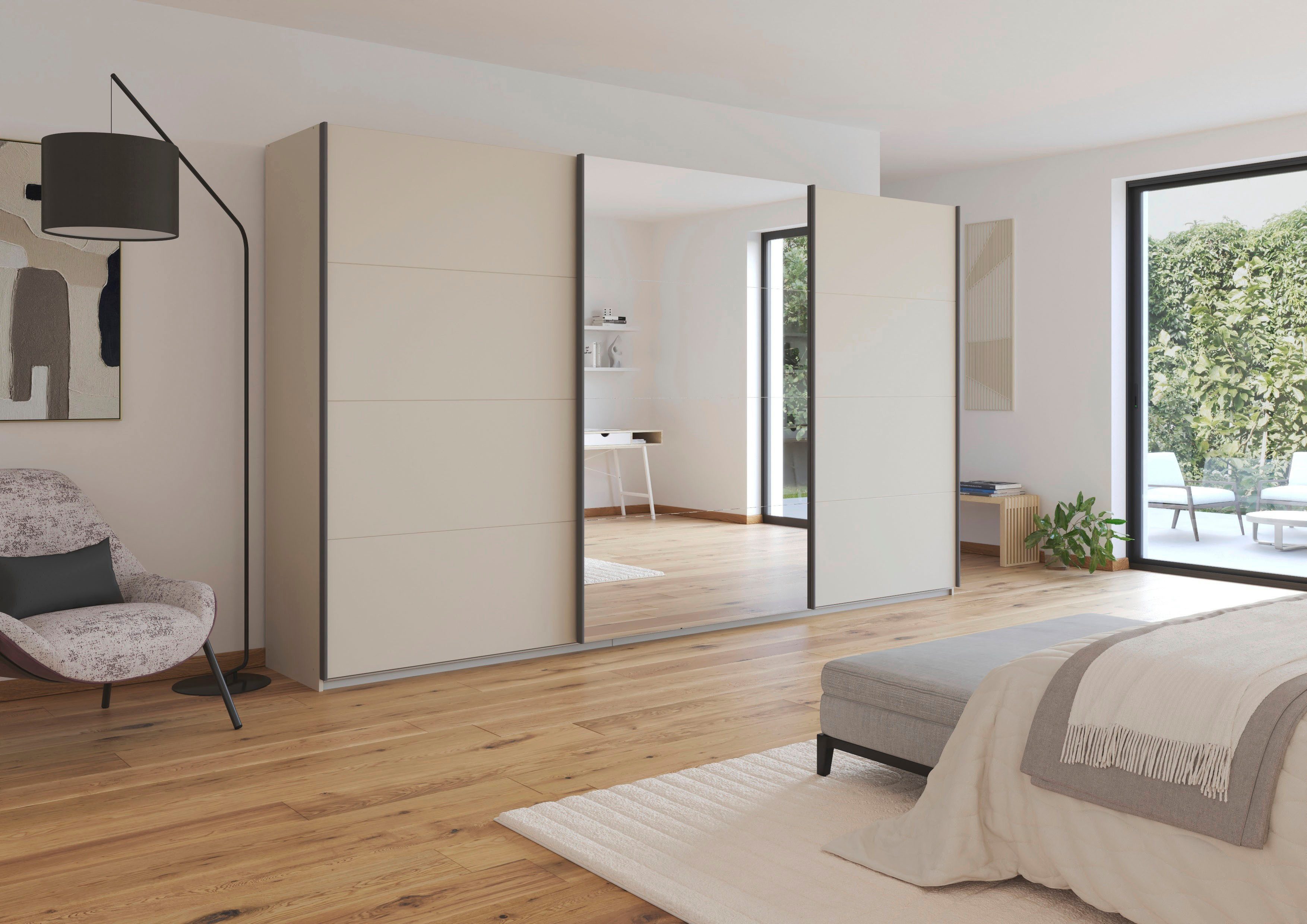 OTTO home Schwebetürenschrank Kleiderschrank Schrank Schlafzimmerschrank Garderobe AGORDO (Breiten 203/271/315/360 cm in drei Griff-Farben - NEU: Farbe SCHWARZ) Top Innenausstattung, in 4 Breiten und 2 Höhen MADE IN GERMANY