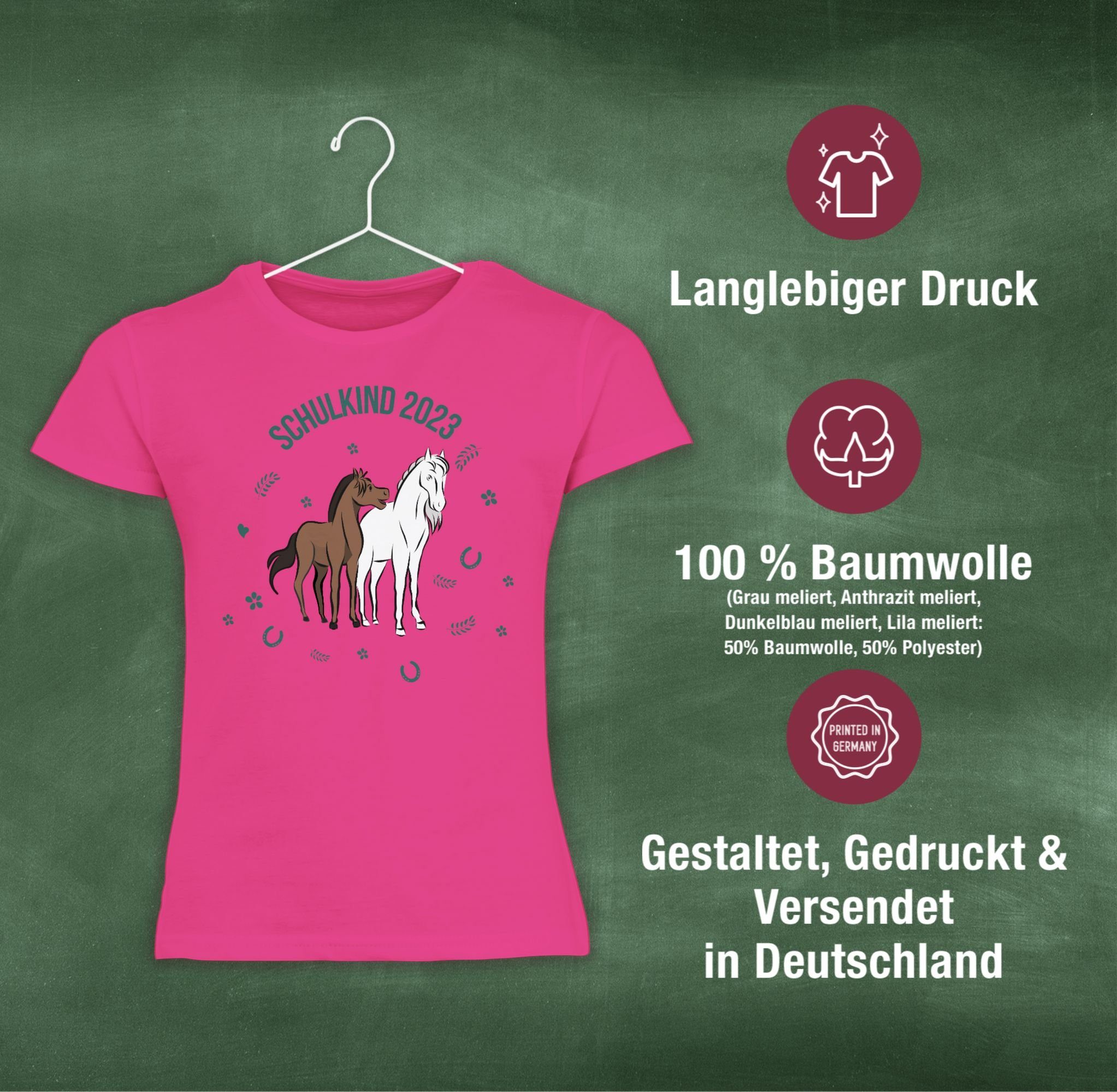 1 Schulkind Mädchen Fuchsia Shirtracer Einschulung 2023 T-Shirt Pferde
