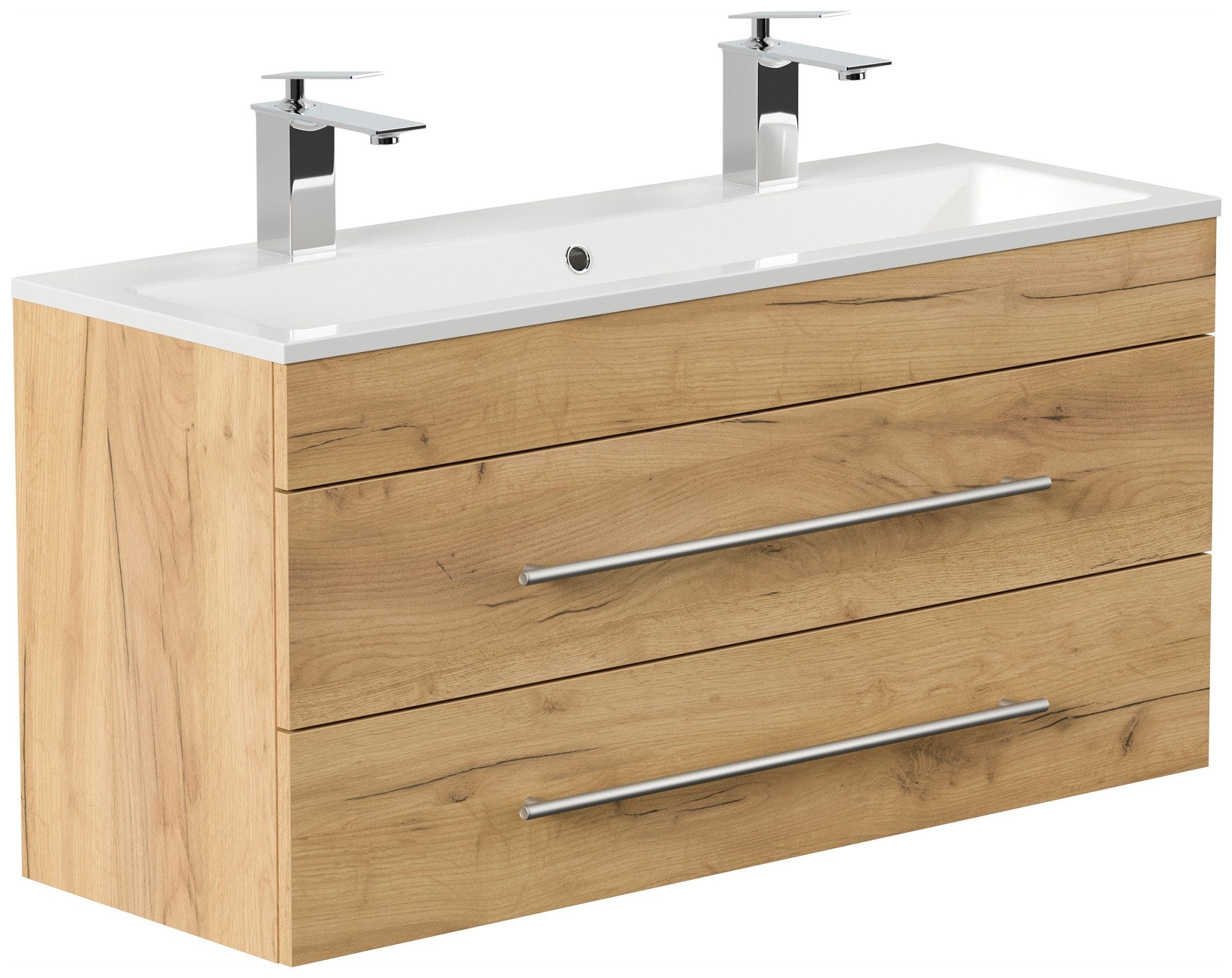Magnolia Home Waschtisch Badmöbel Mars 1000 für 2 Hähne SoftClose Schubladen eiche gold