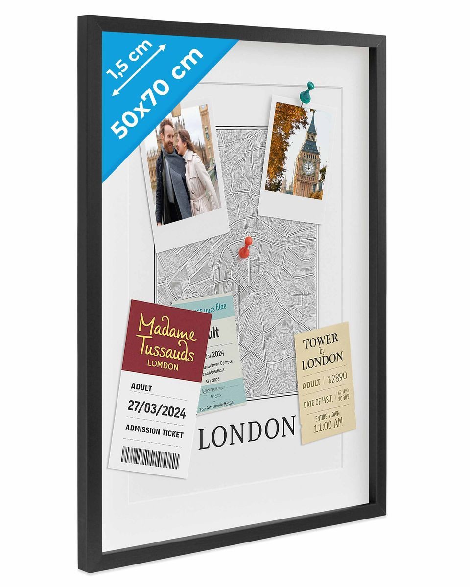 PHOTOLINI Bilderrahmen 3D-Objektrahmen zum Befüllen mit Passepartout und Glasscheibe, für 1 Bilder (1 Einzelrahmen), Rahmen 50x70 cm für Objekte bis 1,5 cm Tiefe zum Basteln & Verschenken