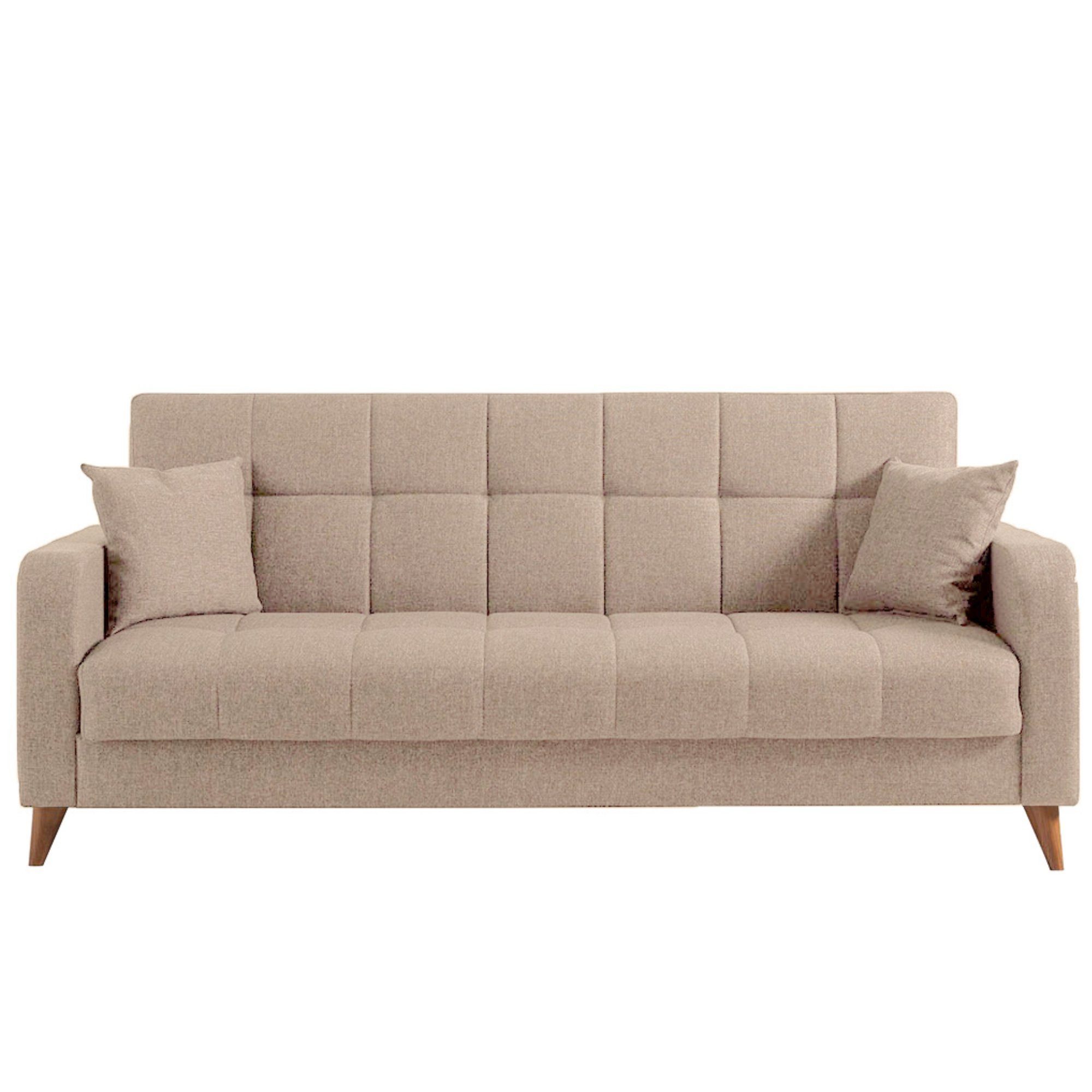 Gozos Sofa Gozos Beige x Sitzer Polybaumwolle, Couch 219 x Series Bilbao 98 90 Bettfunktion cm 3 Sofa