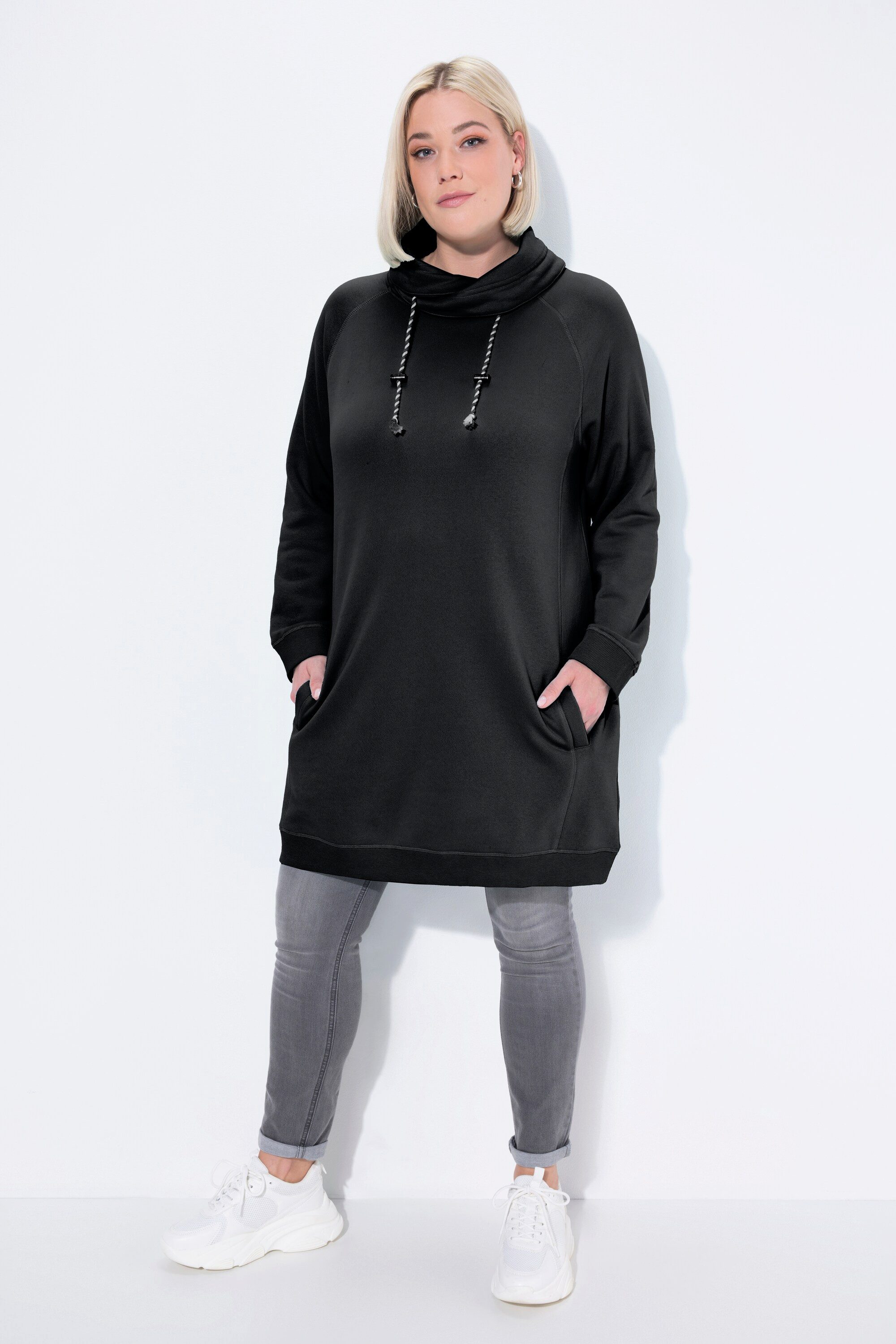 Jerseykleid Sweatkleid Stehkragen Langarm Taschen