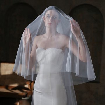 AUKUU Kopftuch Langer Langer Brautschleier schlichte Schleppe doppellagig weiß, bedeckende Hochzeits Kopfbedeckung