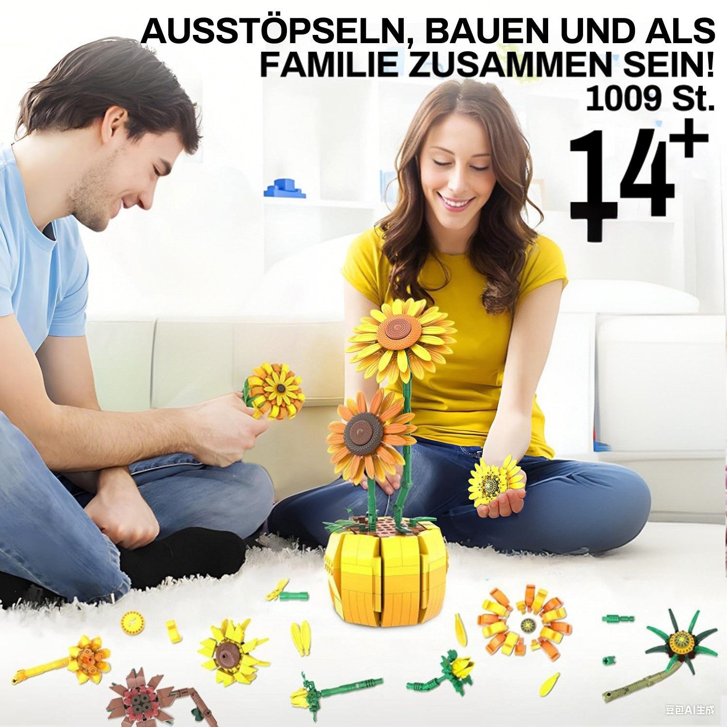 Esun Blumen Set für Erwachsene, Van Gogh Drucke Kunst Botanische Kollektion Spielbausteine, (SET, 1009 St., Komplettset), Sonnenblumen-Topf Strauß Pflanzen-Kits – Bild 3 von 5