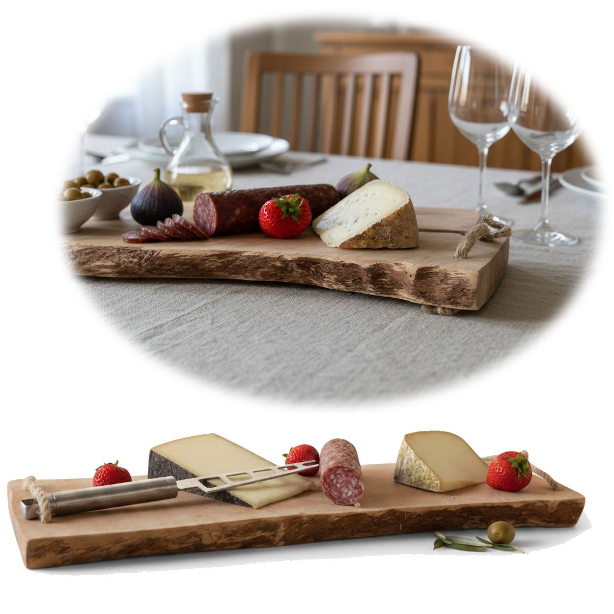 LS-LebenStil Servierbrett XL Mango Schneidebrett Echtholz 50cm mit Tau Küchenbrett Vesperbrett, Holz, (Serviertablett Brotschneidebrett Brotzeitbrett, 1-St., Käsebrett Hackbrett Holzbrett), Wurstbrett Chopping Board Fleisch Steak Küche groß