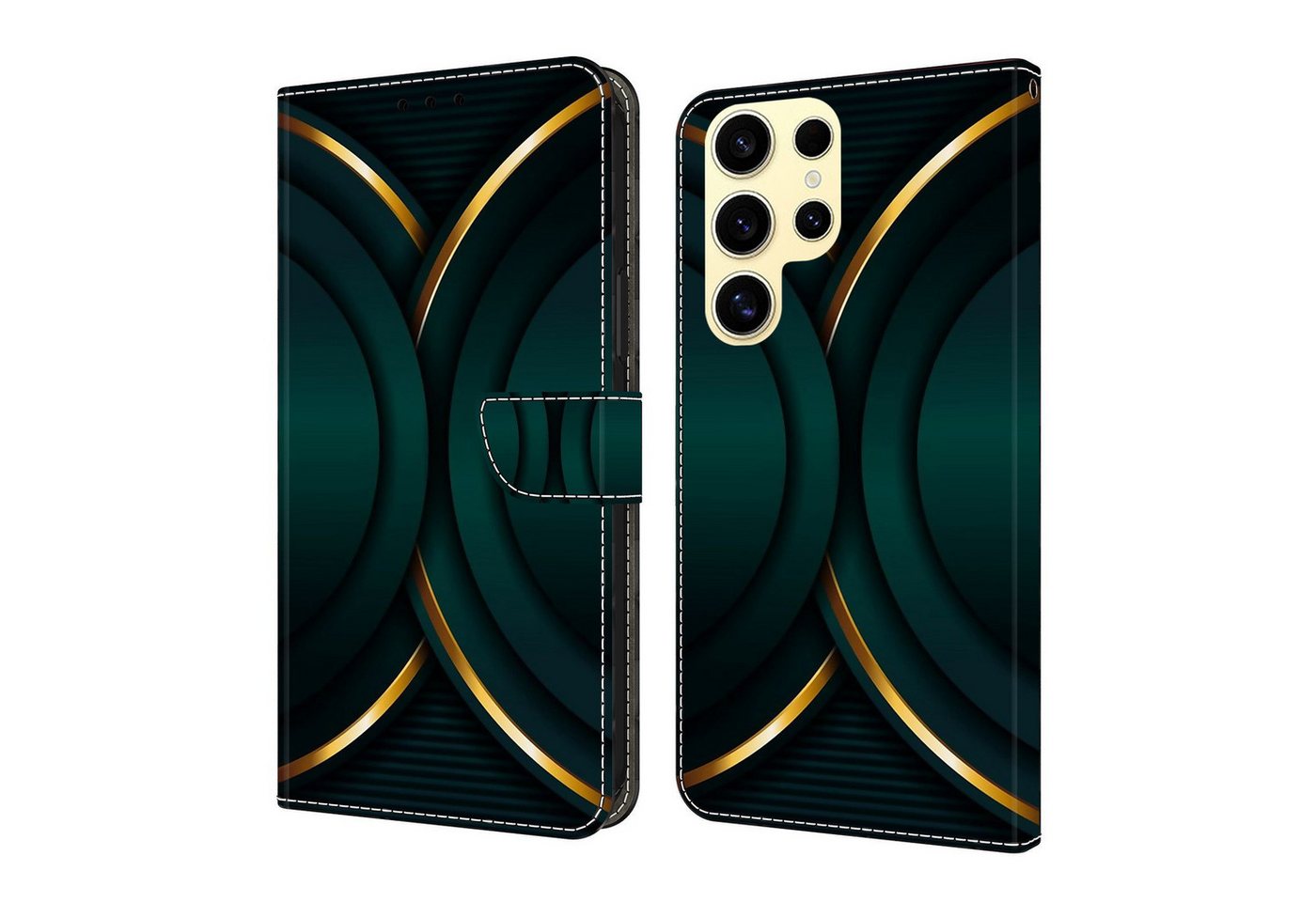 CLM-Tech Handytasche für Samsung Galaxy S26 Ultra 6,9 Zoll Klapphülle aus PU-Leder (goldener Rand Kontur, 1-tlg., Flip Case), Magnetverschluss, Standfunktion und Kartenfächer