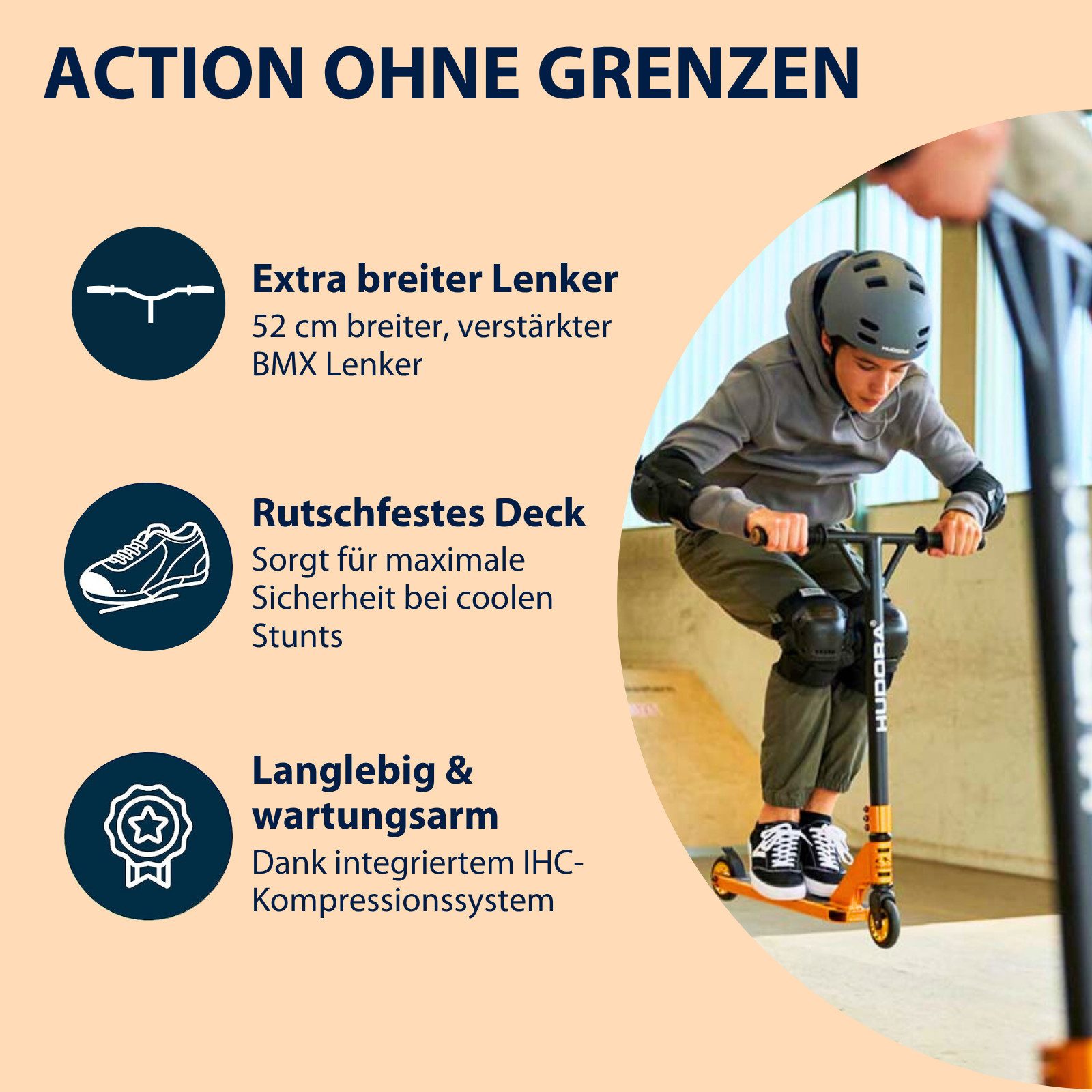 Hudora Cityroller Stunt Scooter XR-25.1, Trickroller, Tretroller, extrem robuster Kickscooter für Freestyler
