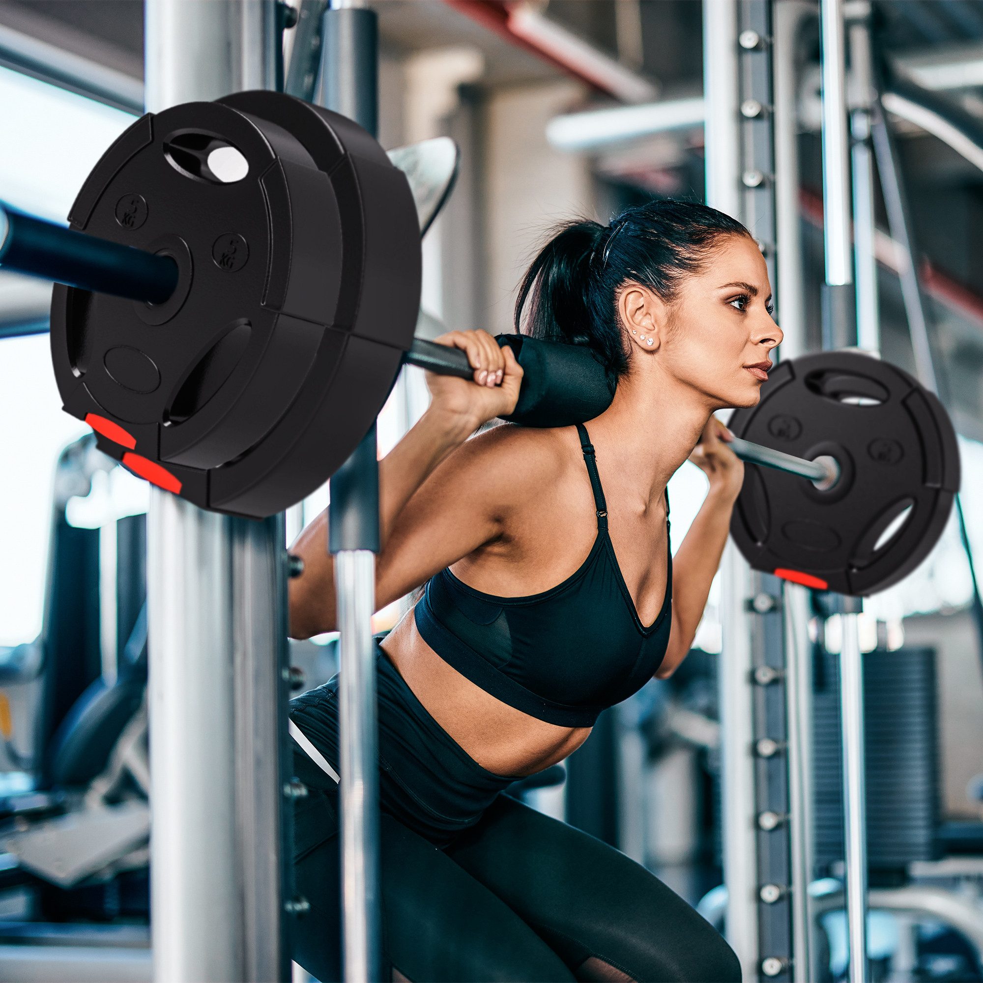 SPORTNOW Hantelscheiben 4er Set Hantelgewichte 2 x 5 kg/7,5kg Gewichte Set Gewichtsscheiben, 25 kg, für 2,5 cm Hantelstange, Ø 25 mm Bohrung, Schwarz