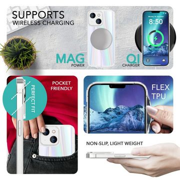Nalia Smartphone-Hülle Apple iPhone 14, Klare Hartglas Hülle / Regenbogen Effekt / Bunt Glänzend / Kratzfest