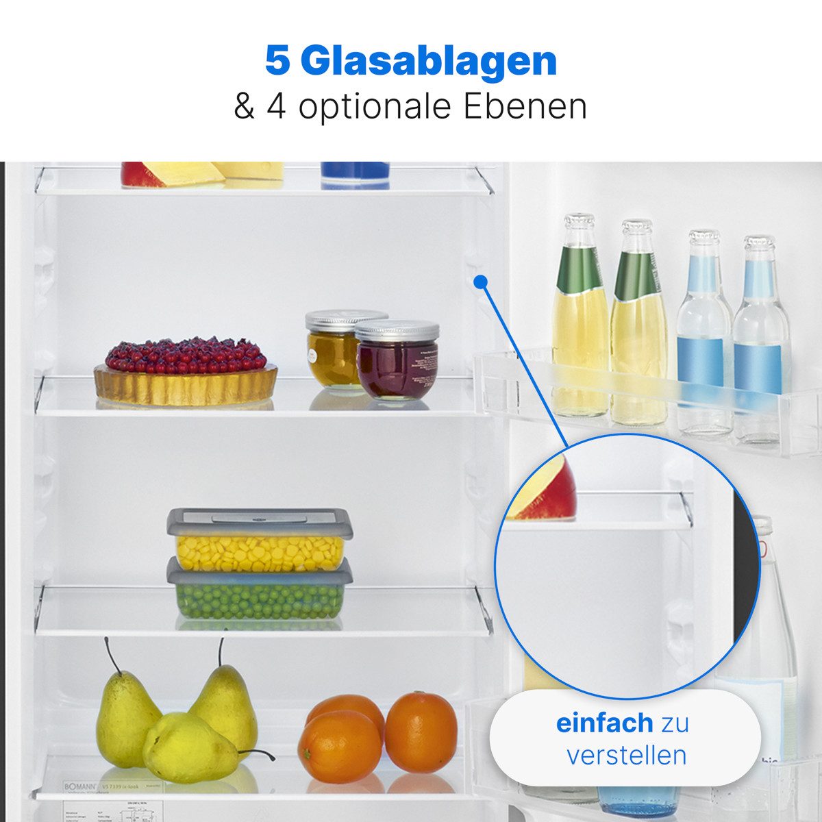 BOMANN Vollraumkühlschrank VS 7363, 142.5 cm hoch, 54.5 cm breit, Kühlschrank ohne Gefrierfach, 5 Ablagen, leise