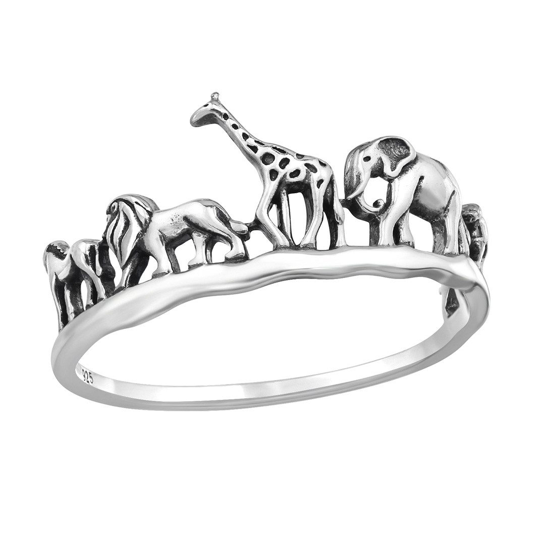 Silberring Ring mit Tieren „Safari“ Silber 925