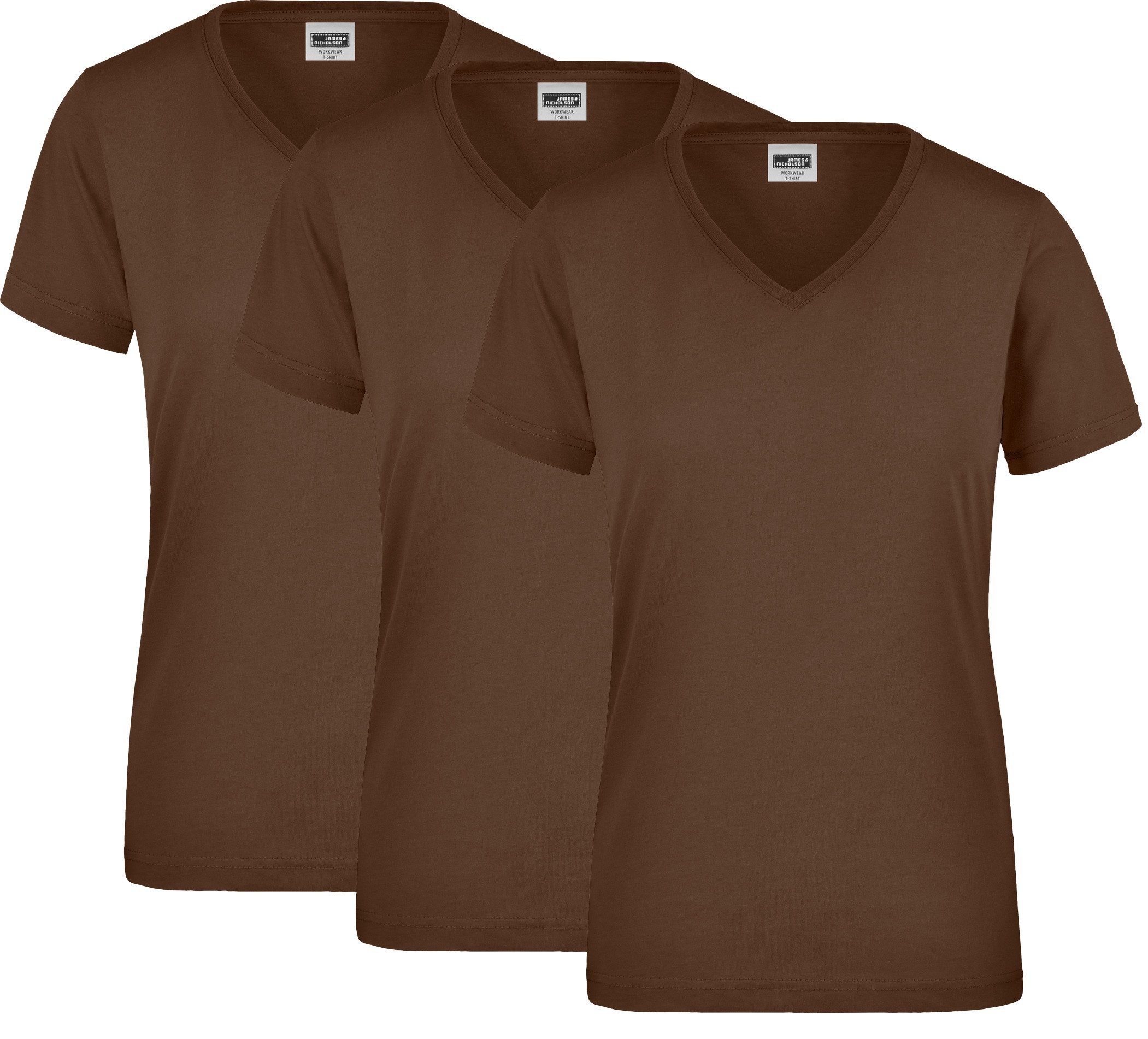 James & Nicholson T-Shirt 3er-Pack Strapazierfähiges und pflegeleichtes Damen T-Shirt JN837 (Spar-Set, 3er-Pack) Leicht tailliertes Damen T-Shirt mit V-Ausschnitt