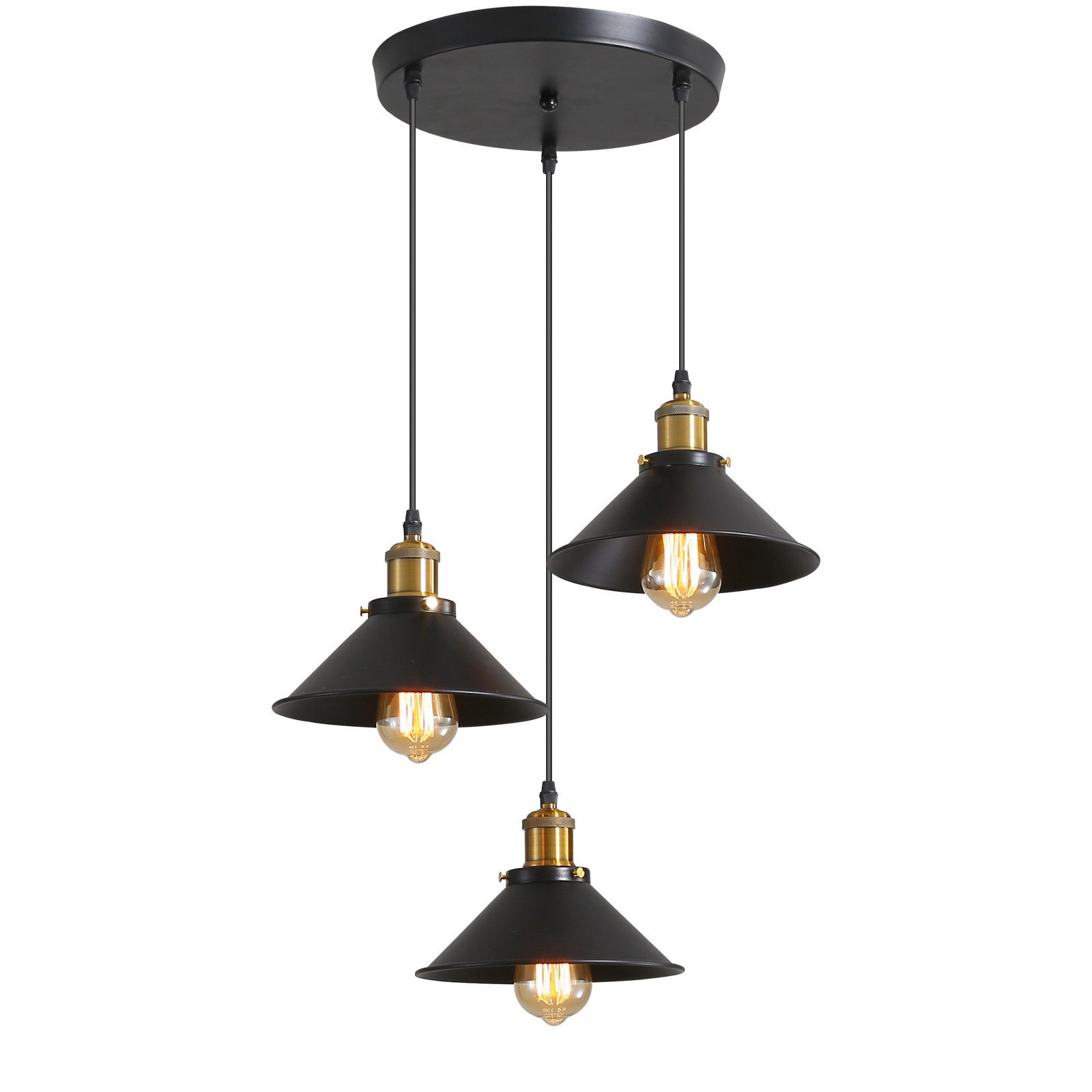 Riserva Kronleuchter Schwarzer Kronleuchter,Vintage Deckenleuchte,3 flammig,Industriedesign