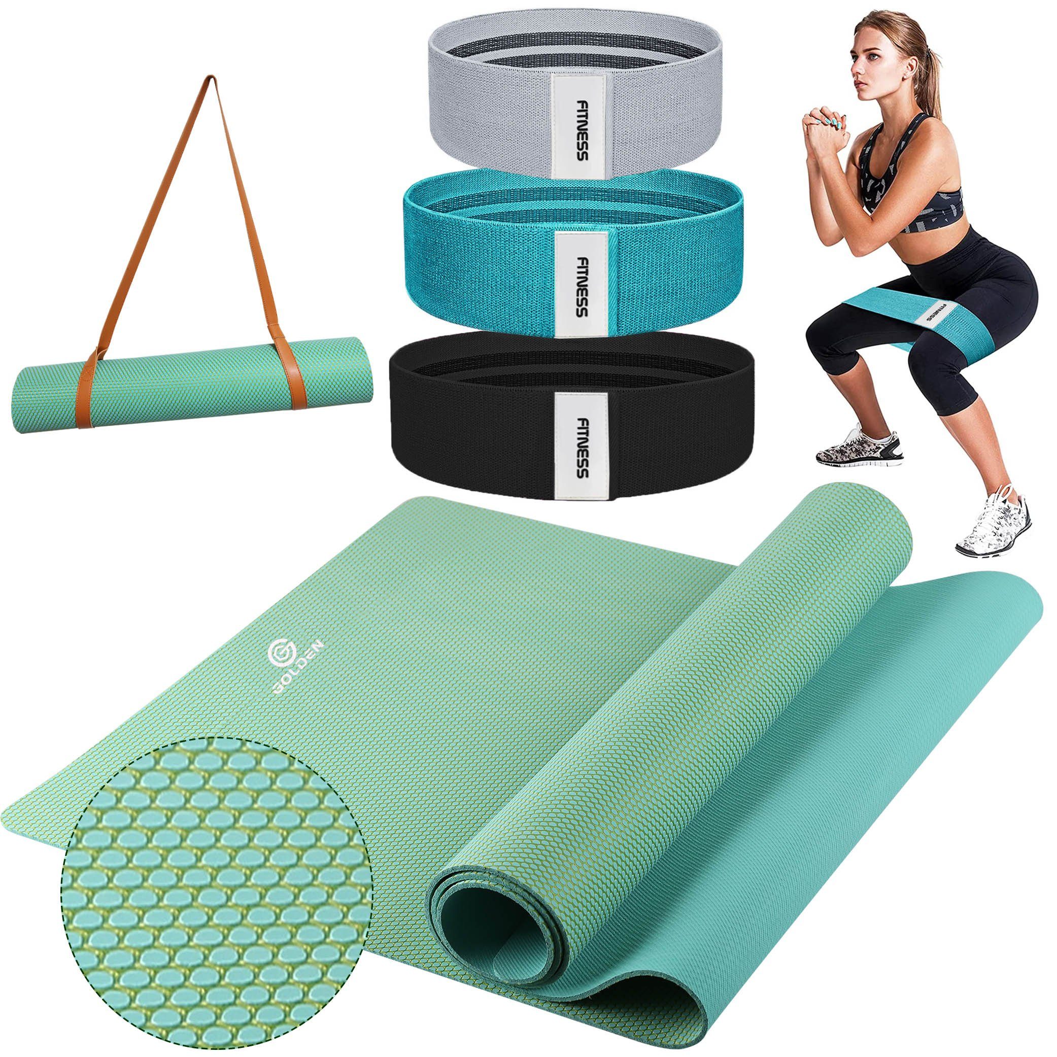 GOLDEN Yogamatte GOLDEN®Kühlen Yogamatte Besondere für Sommer rutschfest aus Kautschuk grüne Gymnastikmatte mit Tragegurt XL 4.0mm Dicke 183cm Länge 61cm Breite für Fitness Pilates & Gymnastik, Dein Körper kühler als in der Luft