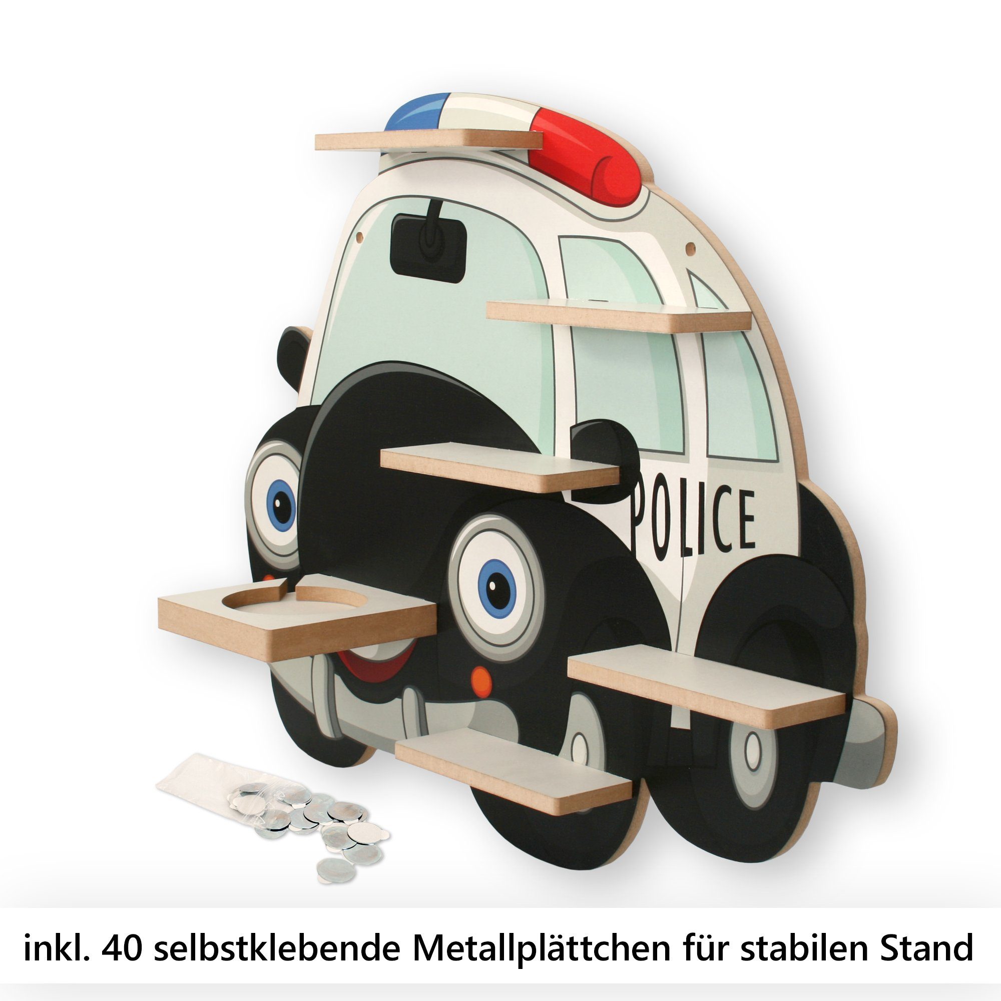 TONIES für Kreative Metallplättchen und MUSIKBOX-REGAL TONIE-BOX Feder inkl. 40 Kinderregal Polizei,