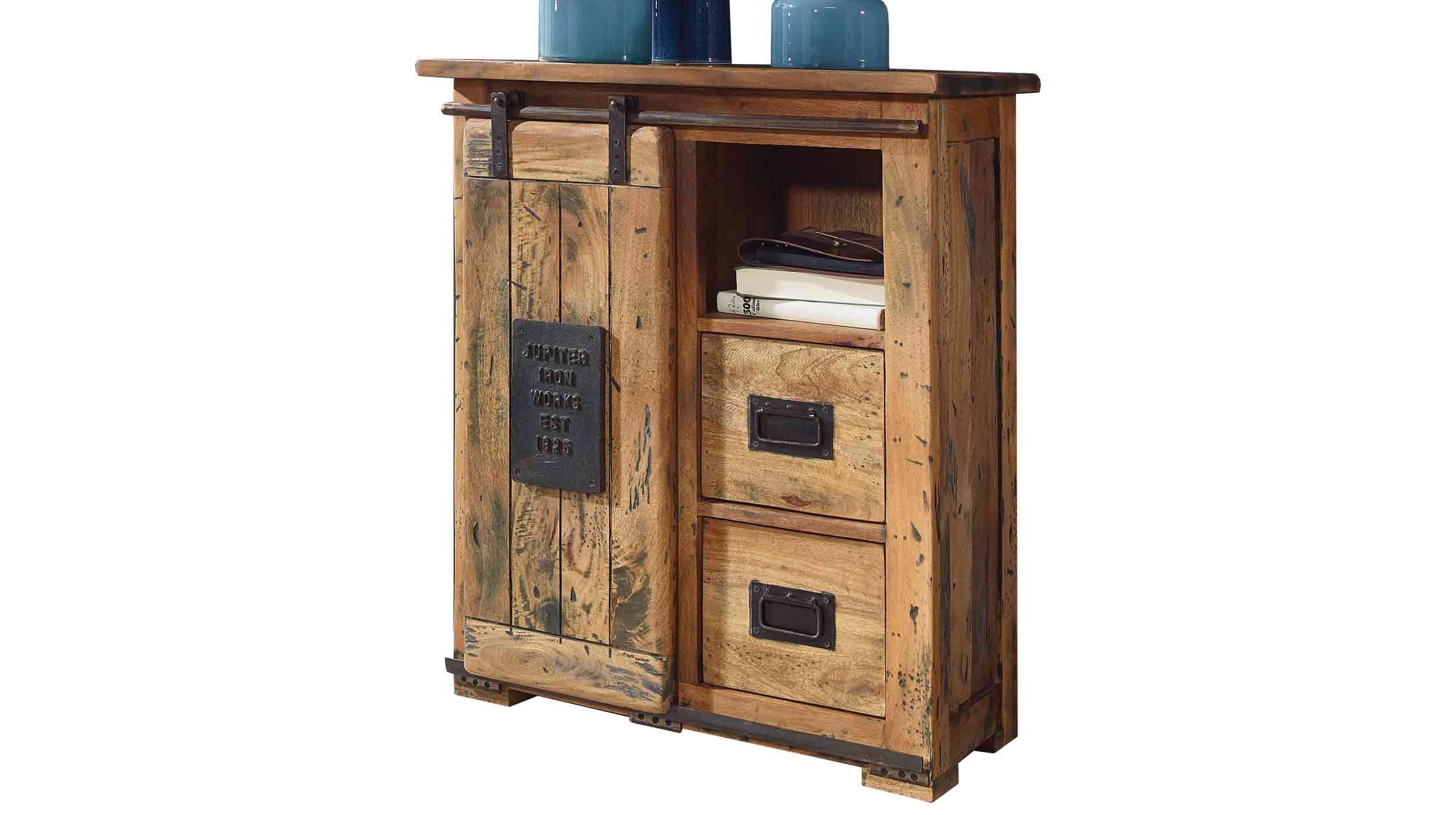 Massivart® Sideboard EMANUEL 75 cm / Massivholz Mango / 1 Rolltür, Türappli günstig online kaufen