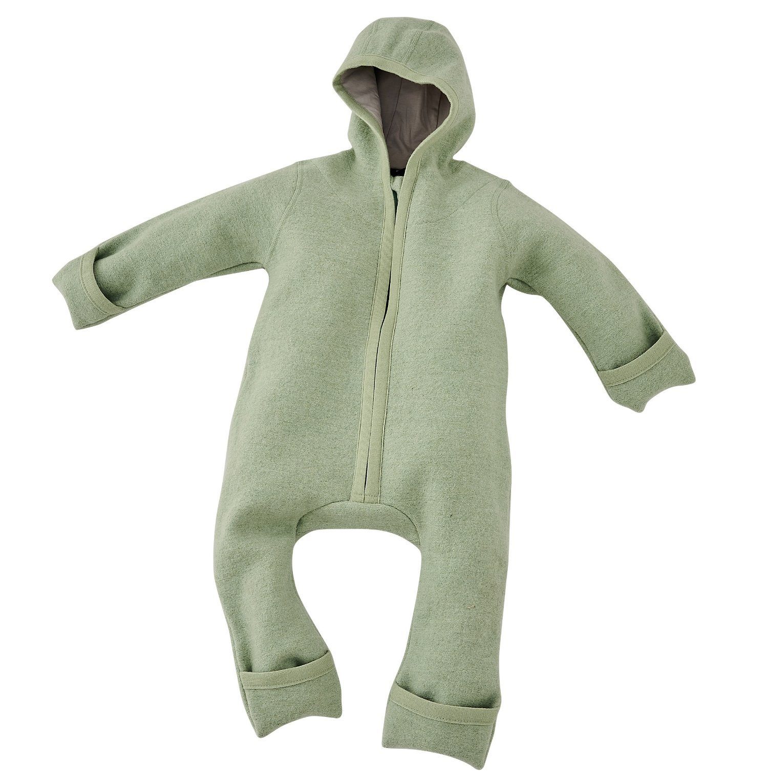 Alavya Panda Overall WALKOVERALL, Baby Wollwalk-Overalls aus Natur 100% Bio-Schurwolle Wollfleece mit Reißverschluss, Walk Woll-Anzug für Kleinkind und Baby Khaki
