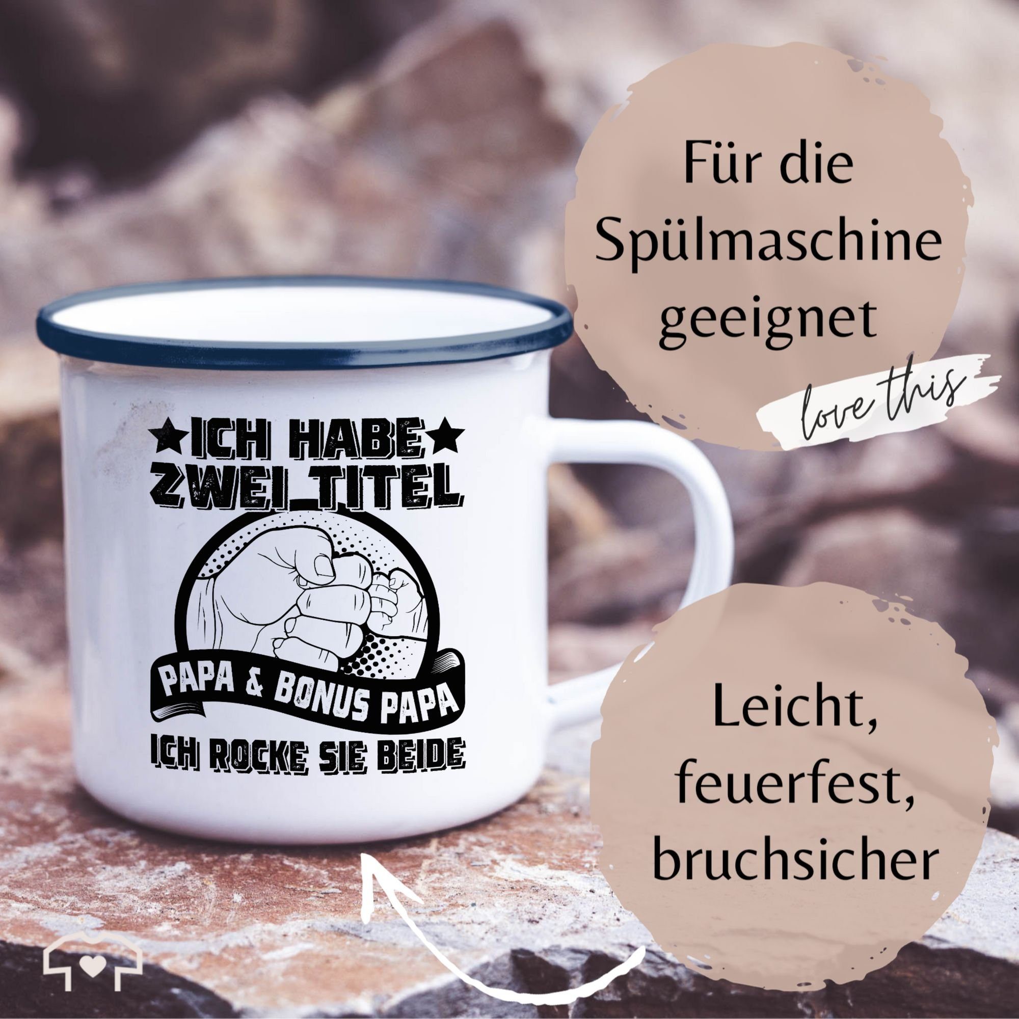 Vatertag rocke ich Blau Kaffeetasse habe 3 Titel und beide, Bonus zwei sie - Papa - Papa Tasse Weiß Stahlblech, Ich Geschenk Shirtracer