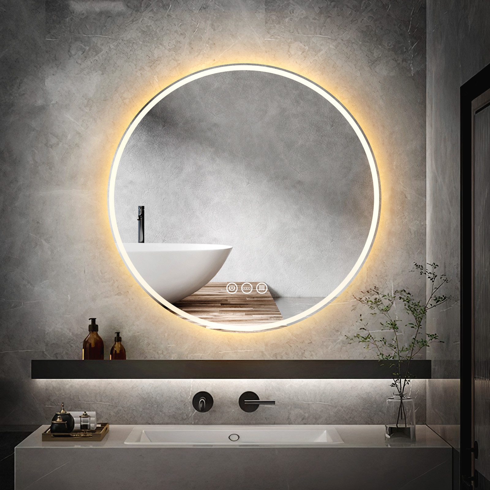 Yorbay Badspiegel Badspiegel Rund mit Beleuchtung LED Knopfschalter, Antibe günstig online kaufen