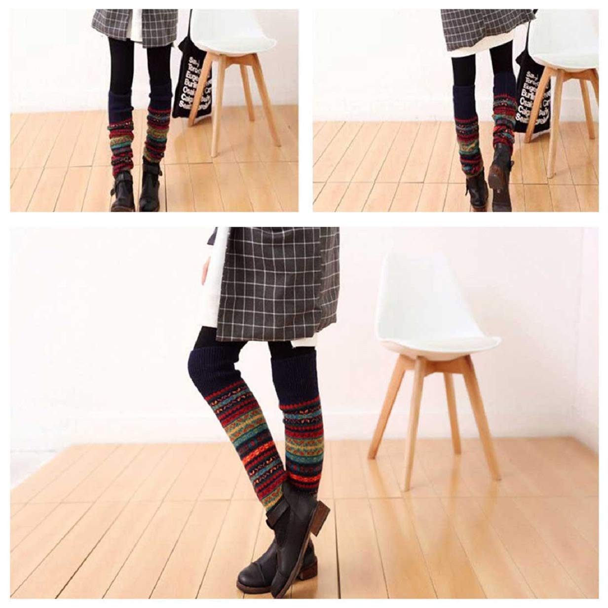 Coonoor Beinstulpen Damen Lange Winter Legwarmer Gestrickt Verdicken Beinwärmer (Böhmischer Stil Beinstulpen) Overknee Strümpfe Tanzen Strumpf Knit Crochet Sock – Bild 3 von 5