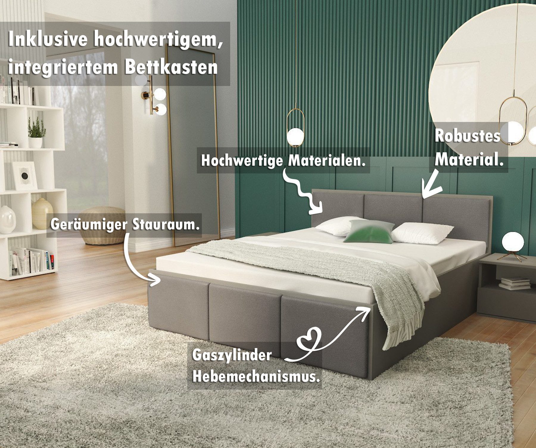 FDM Stauraumbett mit Bettkasten und Lattenrost günstig online kaufen