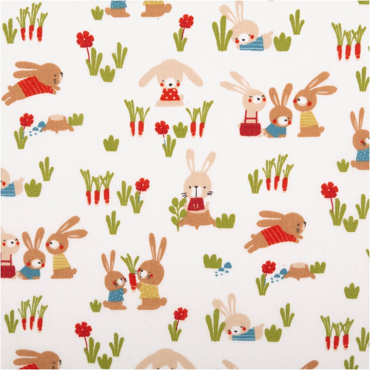 SCHÖNER LEBEN. Stoff Baumwollstoff Meterware Hasen weiß grün rot braun 140cm, allergikergeeignet