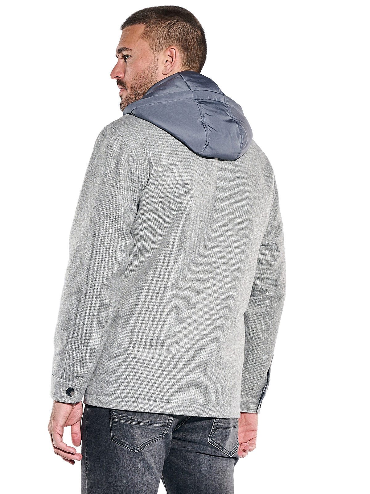emilio adani Kurzjacke Herren Wolljacke mit abnehmbarer Kapuze, Silbergrau – Bild 2 von 5