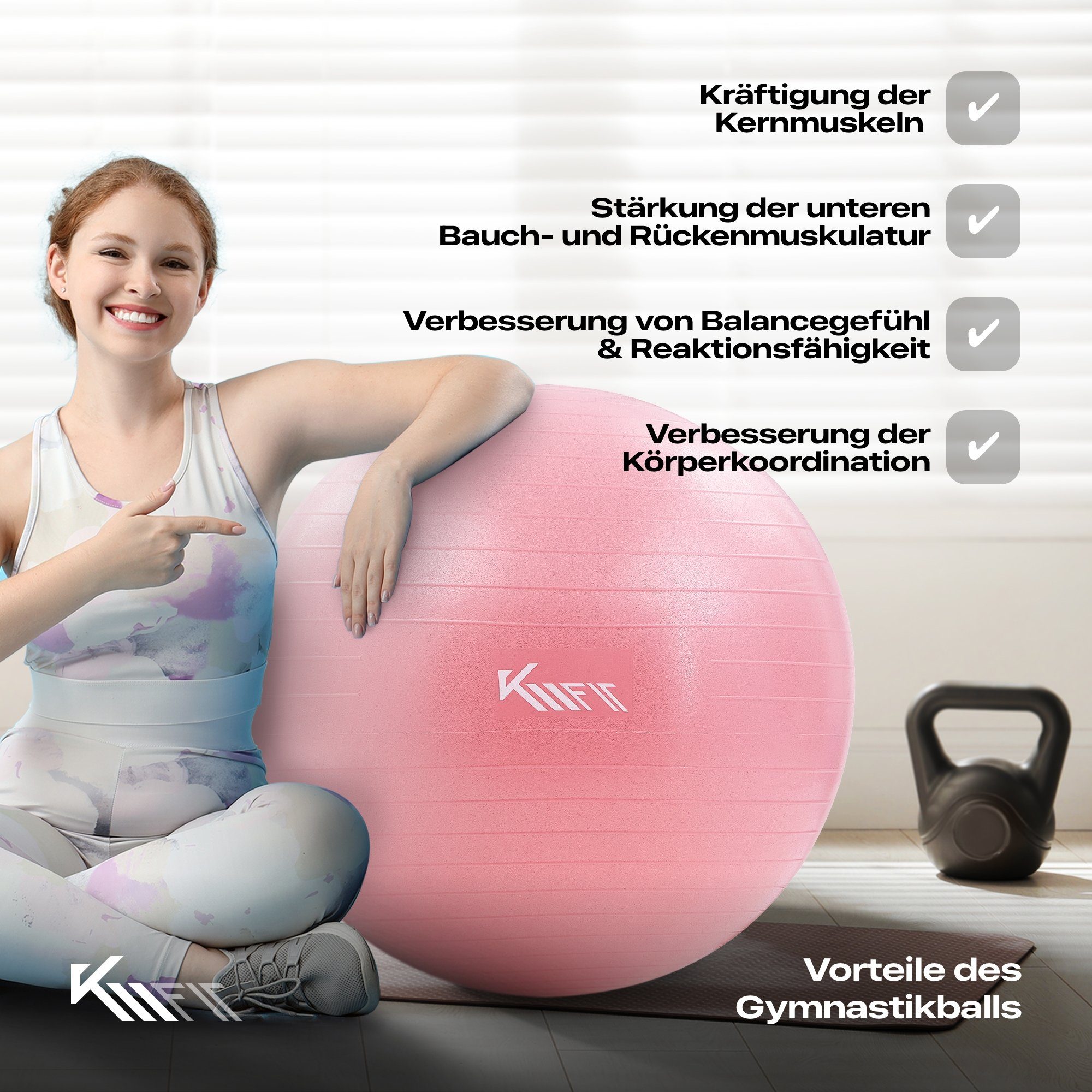 KM - Fit Gymnastikball 55 cm Trainingsball Sitzball für Fitness, Yoga & Gymnastik (mit Luft-Pumpe), Max. Belastbarkeit: 300 kg