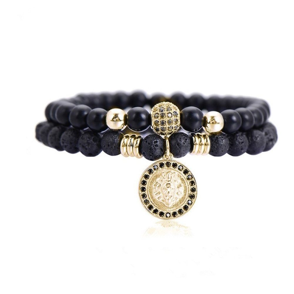 Lisandra Scott Armband Herren Armband aus Vulkangestein mit Löwen Anhänger 306-Edelstahl, Kraftvoll & Maskulin – Armband elastisch mit Lavastein & Löwe 18–22 cm